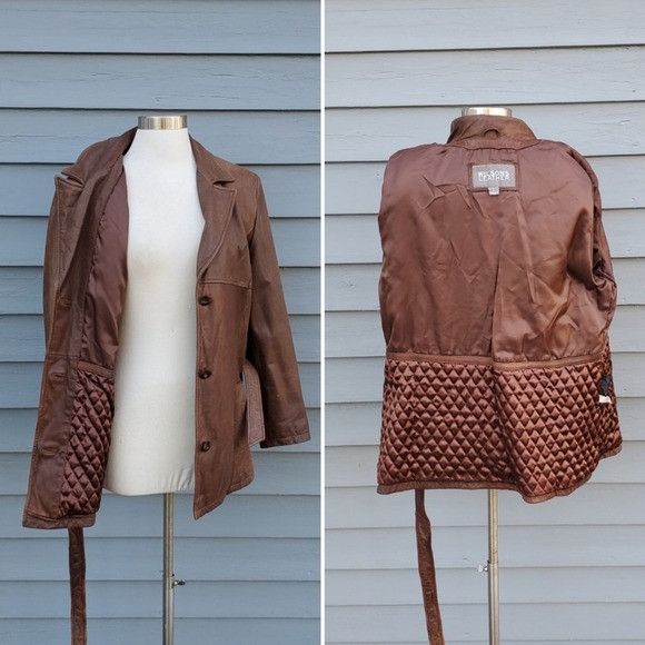 Vintage × Wilsons Leather Vintage 90s y2k Wilsons Brown Leather Insulated Midi Coat Size L / US 10 / IT 46 - 3 Thumbnail