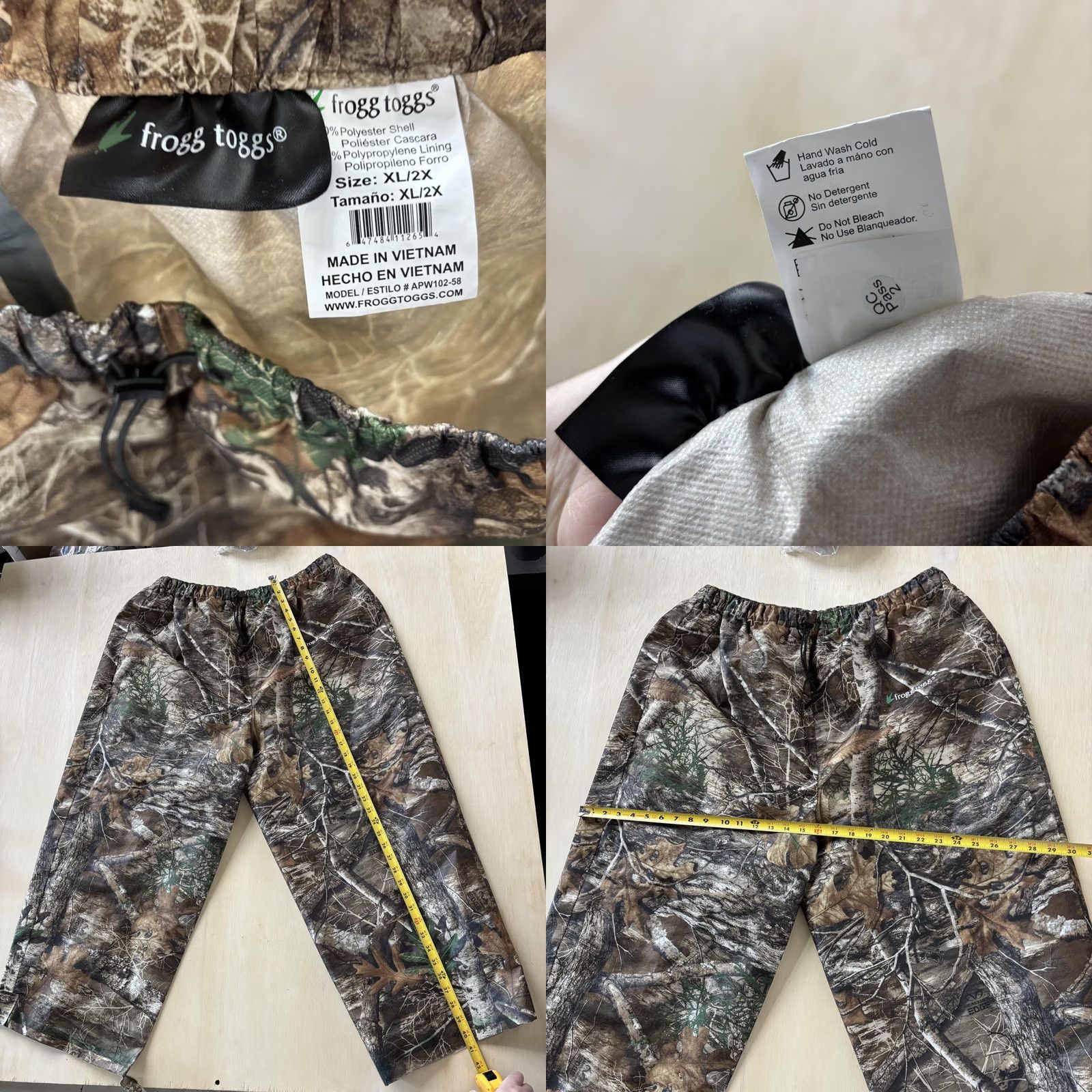 Vintage Frogg Toggs Rain Pants Mens 2XL Realtree Brown Camouflage Waterproof Hunting Outdoor Size US 39 - 8 Thumbnail