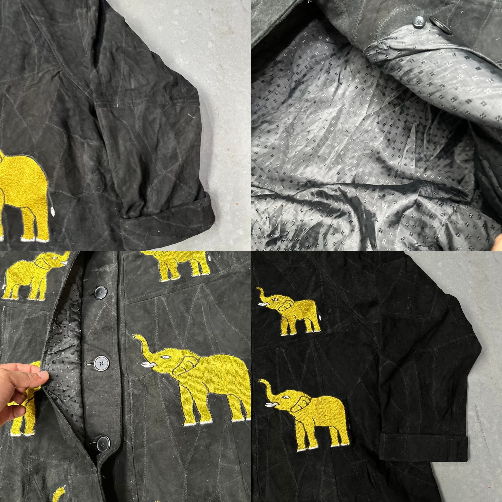 Vintage VINTAGE The African Star Leather Coat Jacket OSFA Womens Medium Elephant Black Yellow Coat Size M / US 6-8 / IT 42-44 - 8 Thumbnail