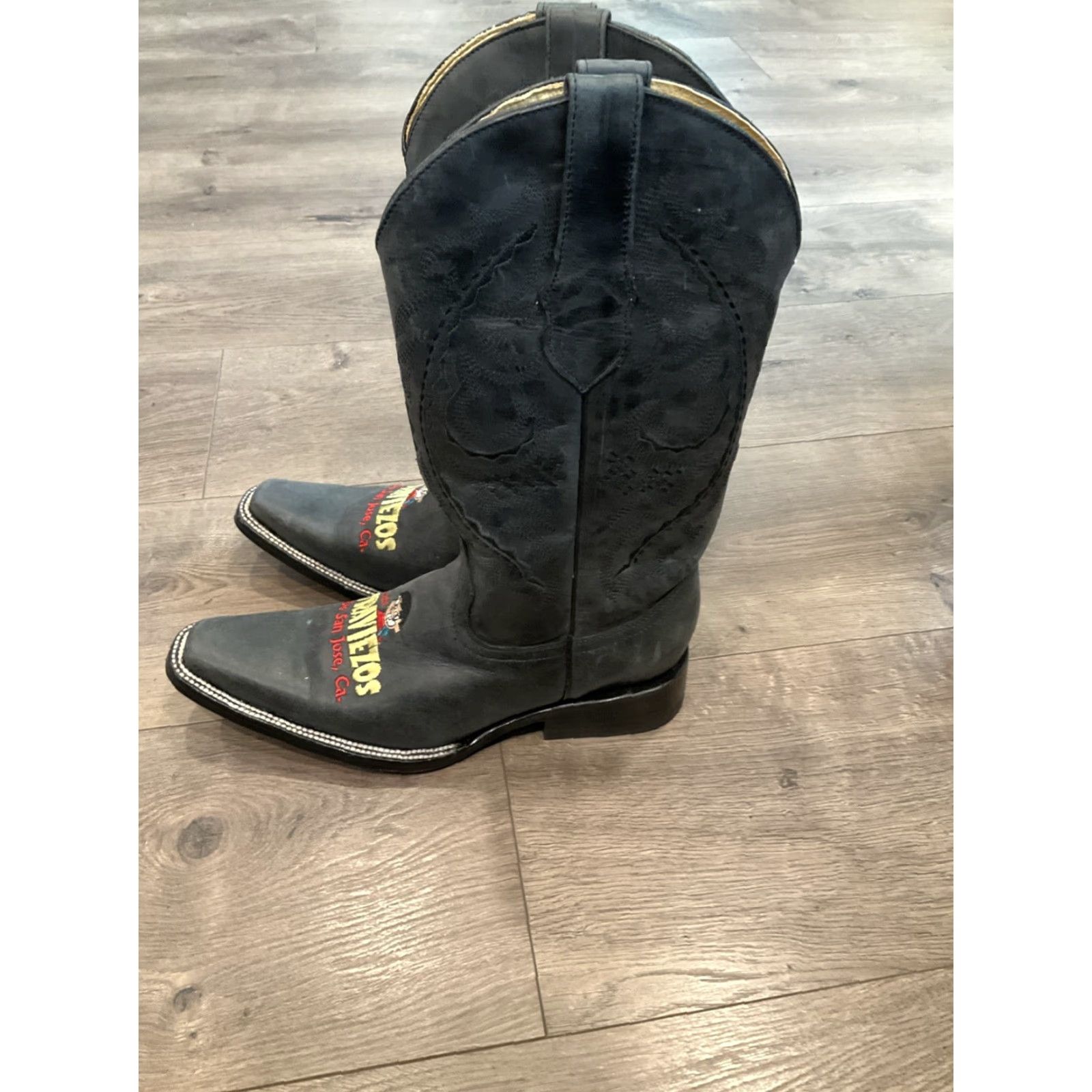 Vintage El Malcreado Boots Western Cowboy Embroidered Leather Ostrich Womens Size 4 Blue Mid-Calf Leather Sole Heel Block Vintage No Shoes Size US 4 / IT 34 - 3 Thumbnail