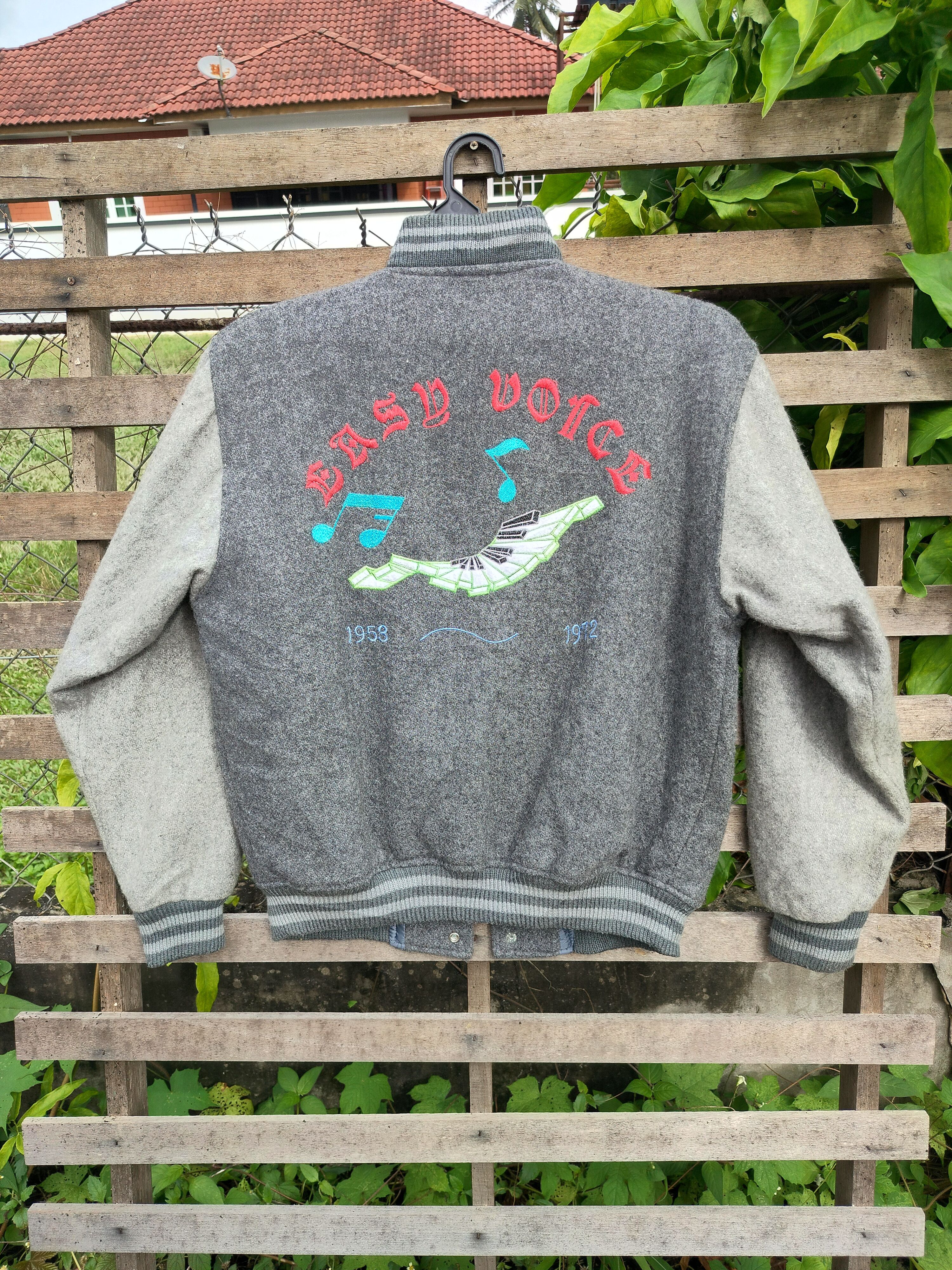 Japanese Brand EASY VOICE MOHAIR EMBROIDERY VARSITY JACKET Size US L / EU 52-54 / 3 - 10 Thumbnail