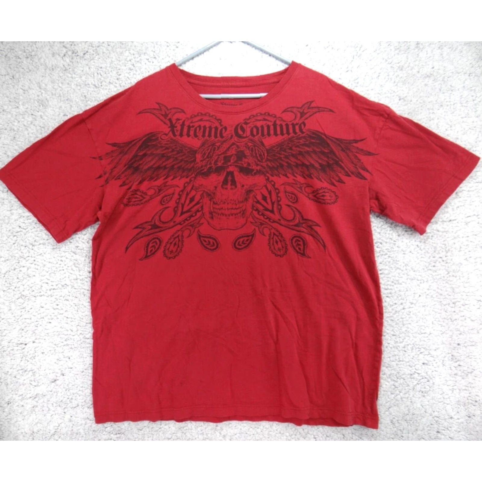 Vintage VINTAGE Xtreme Couture by Affliction Skull Wings Double Sided Red T Shirt Men's 3XL Size US XXL / EU 58 / 5 - 2 Thumbnail