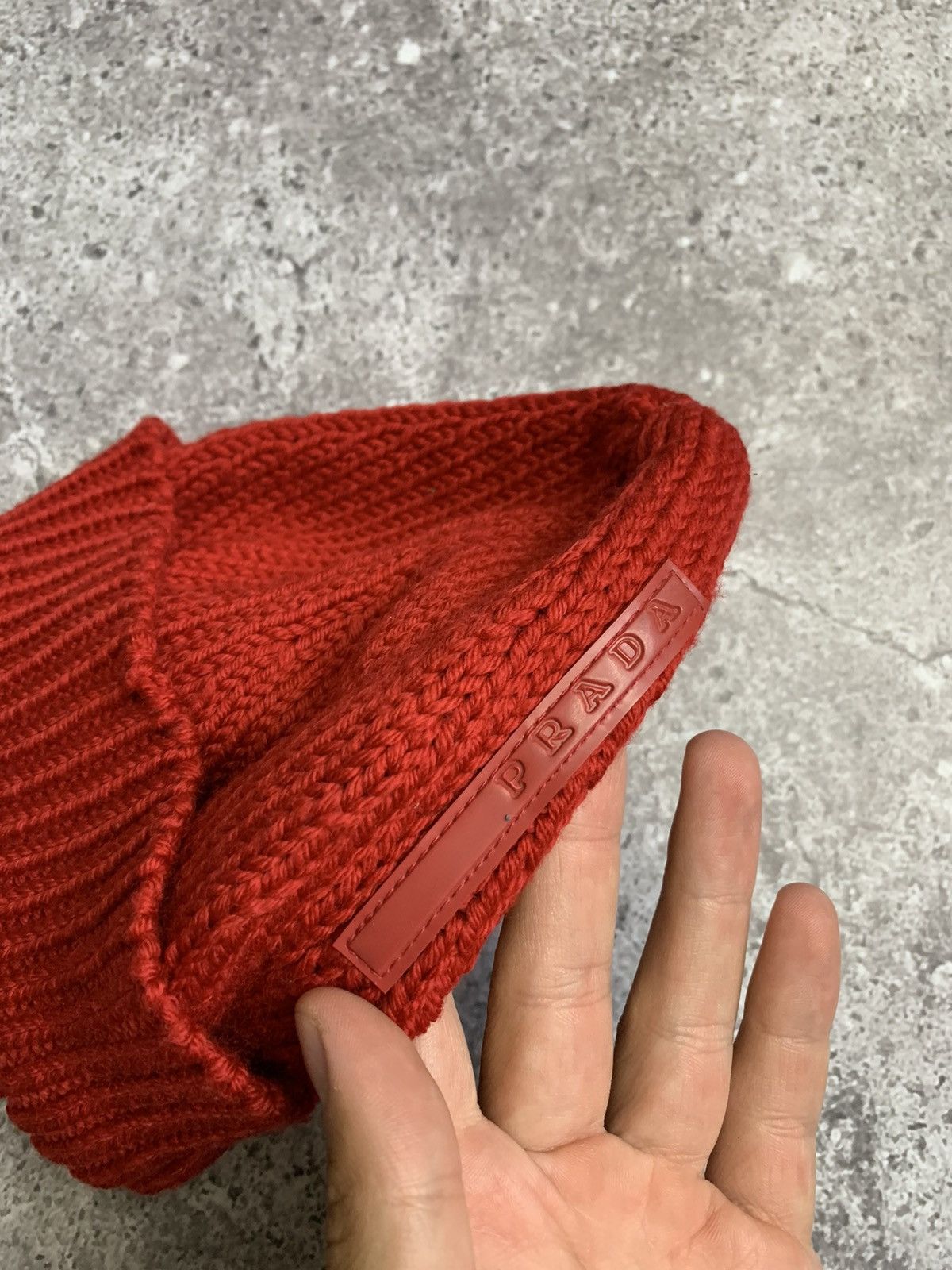 Prada × Vintage Prada Vintage Red Tab Wool Beanie Hat Size ONE SIZE - 2 Thumbnail