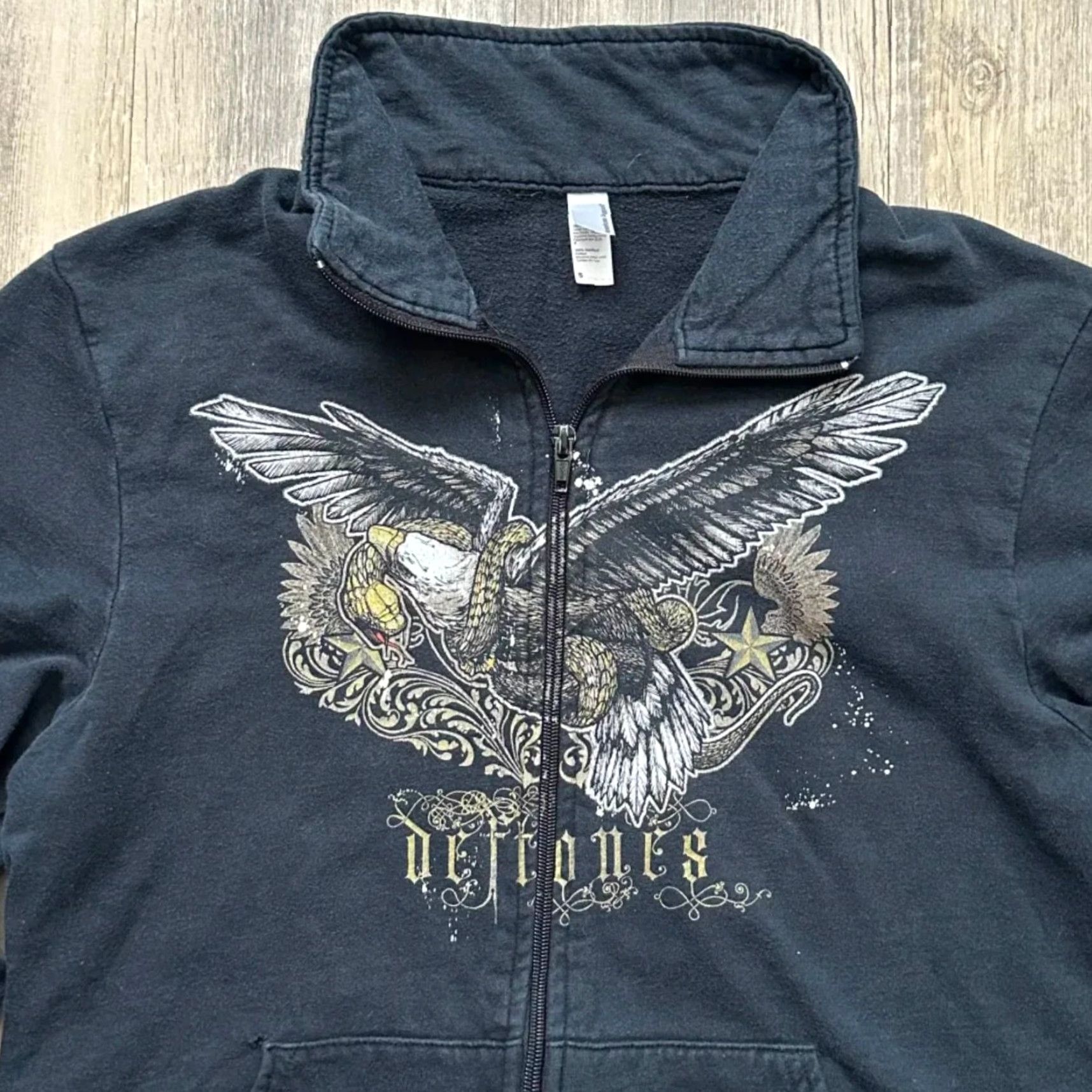 American Apparel VINTAGE DEFTONES Full Zip Sweater Shirt (Men) S Black Graphic Print 2000S Rock Music Mock Neck Zipper Cotton Size US S / EU 44-46 / 1 - 2 Thumbnail