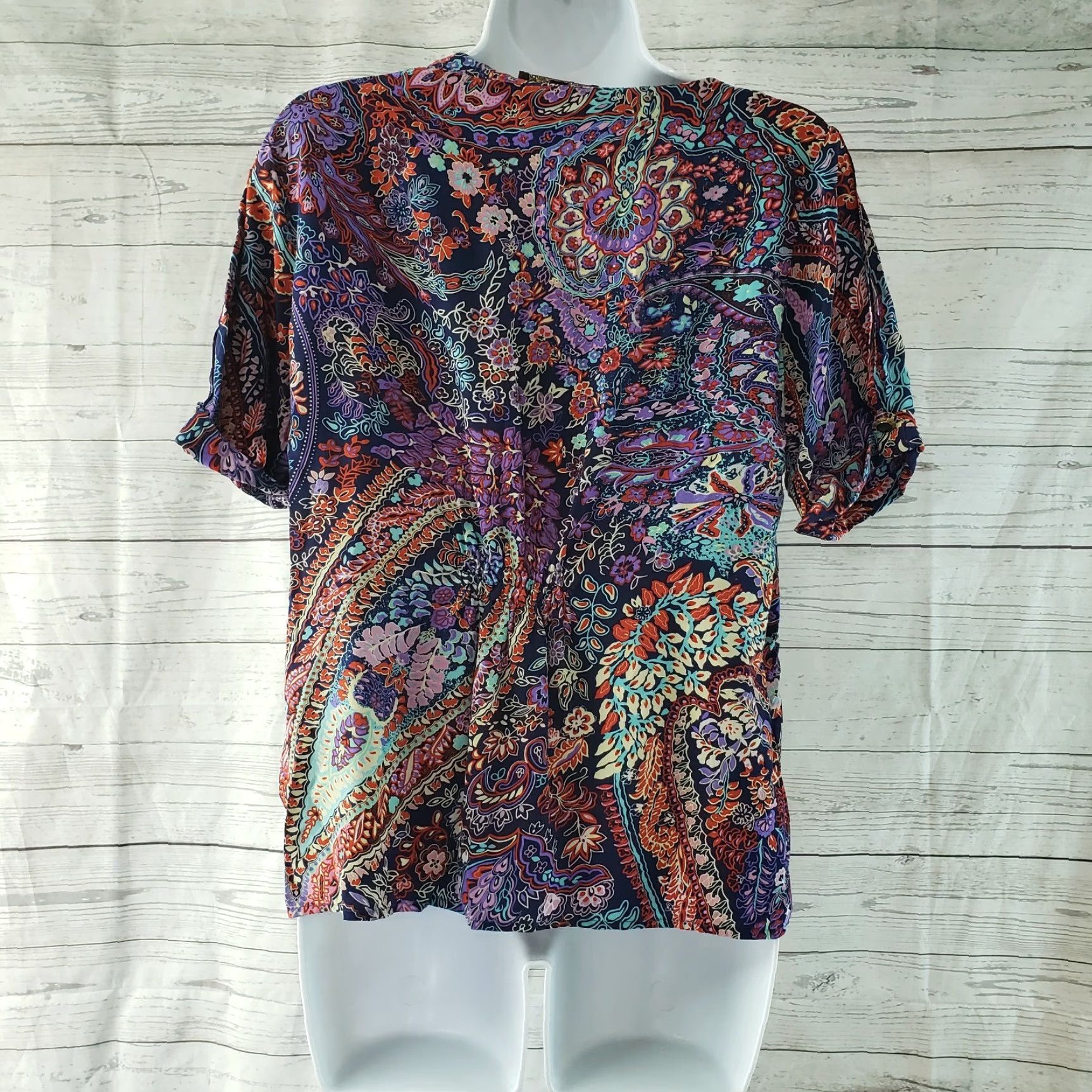 Vintage Yumi Kim Blouse Womens Silk Red Floral Short Sleeve Size S Size S / US 4 / IT 40 - 4 Thumbnail