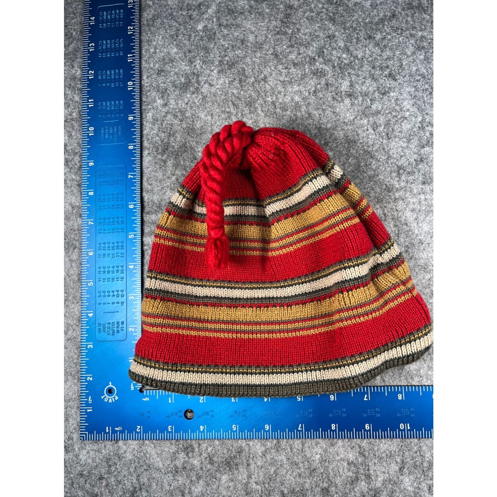 Vintage Beanie Toque Adult One Size Red Beige Stripe Knit Lined Wool Blend Tassel Hat Men Wool Knit Beanie Striped Outdoor Casual Winter 90s Size ONE SIZE - 4 Thumbnail