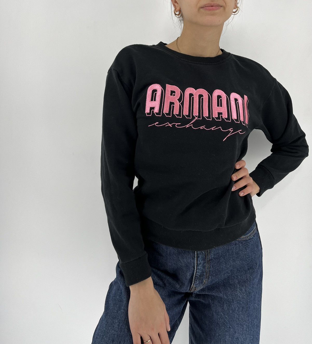 Armani Exchange × Emporio Armani × Giorgio Armani Vintage Armani Exchange Embroidery Distress Sweatshirt Size XS / US 0-2 / IT 36-38 - 1 Thumbnail
