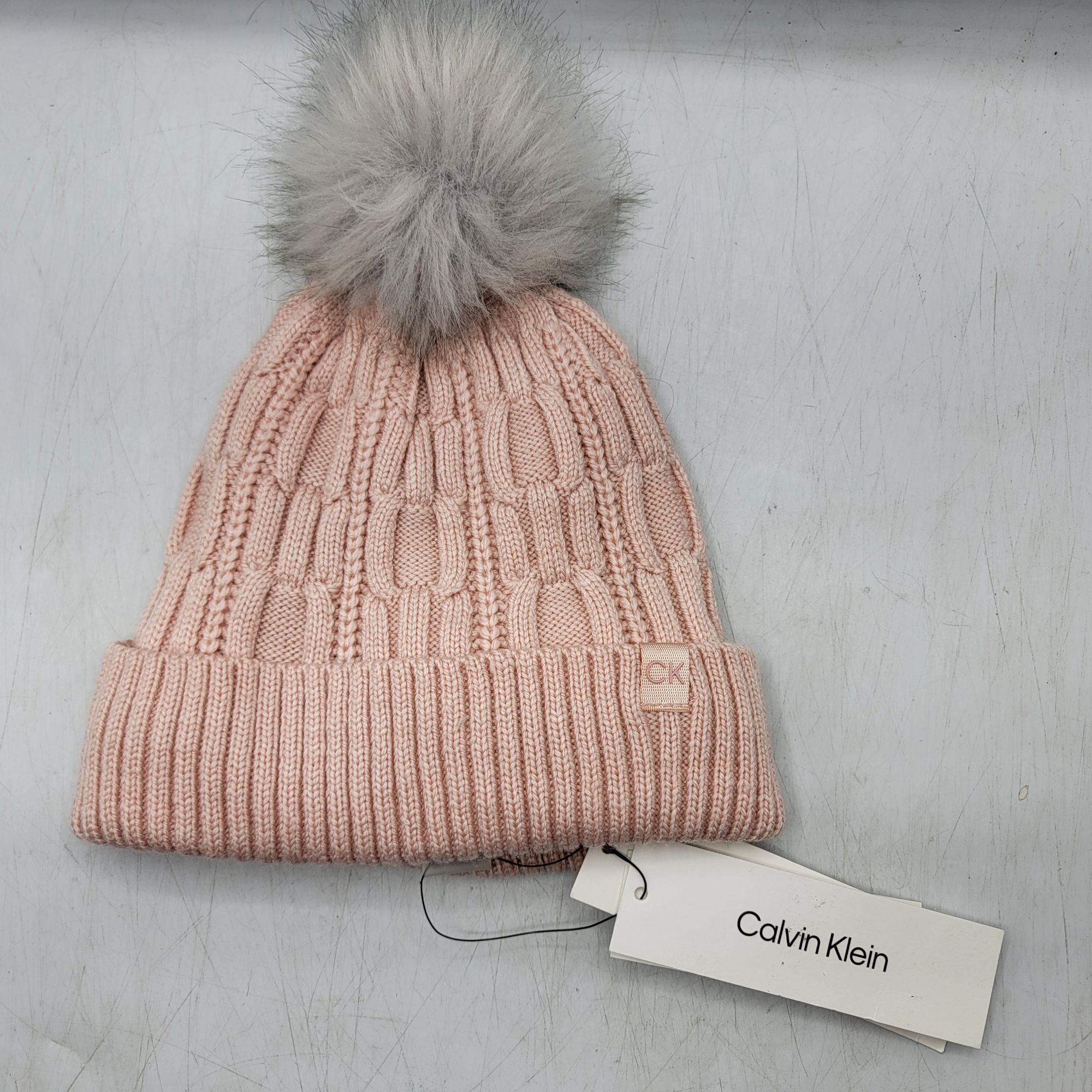 Calvin Klein Calvin Klein Womens Pink Blush Pom Beanie Hat Faux Fur Winte Size ONE SIZE - 1 Thumbnail