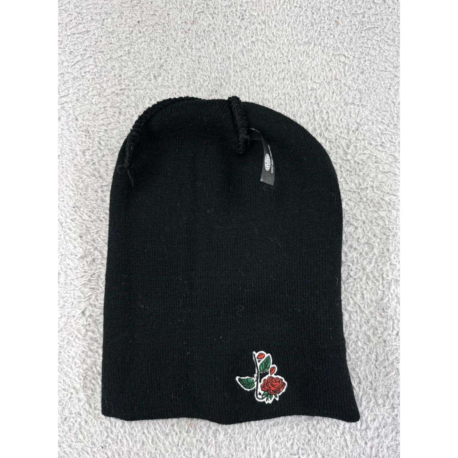 Vintage Petals And Peacocks Beanie Adult One Size Black Knit Acrylic Ski Snowboard Logo Size ONE SIZE - 3 Thumbnail
