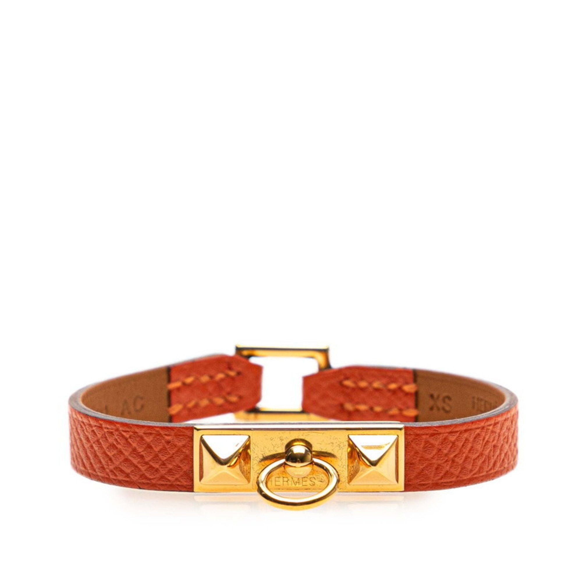 Hermes Hermes Hermès Rival Mini Bracelet in Orange Gold Leather and Metal for Women Size ONE SIZE - 1 Thumbnail