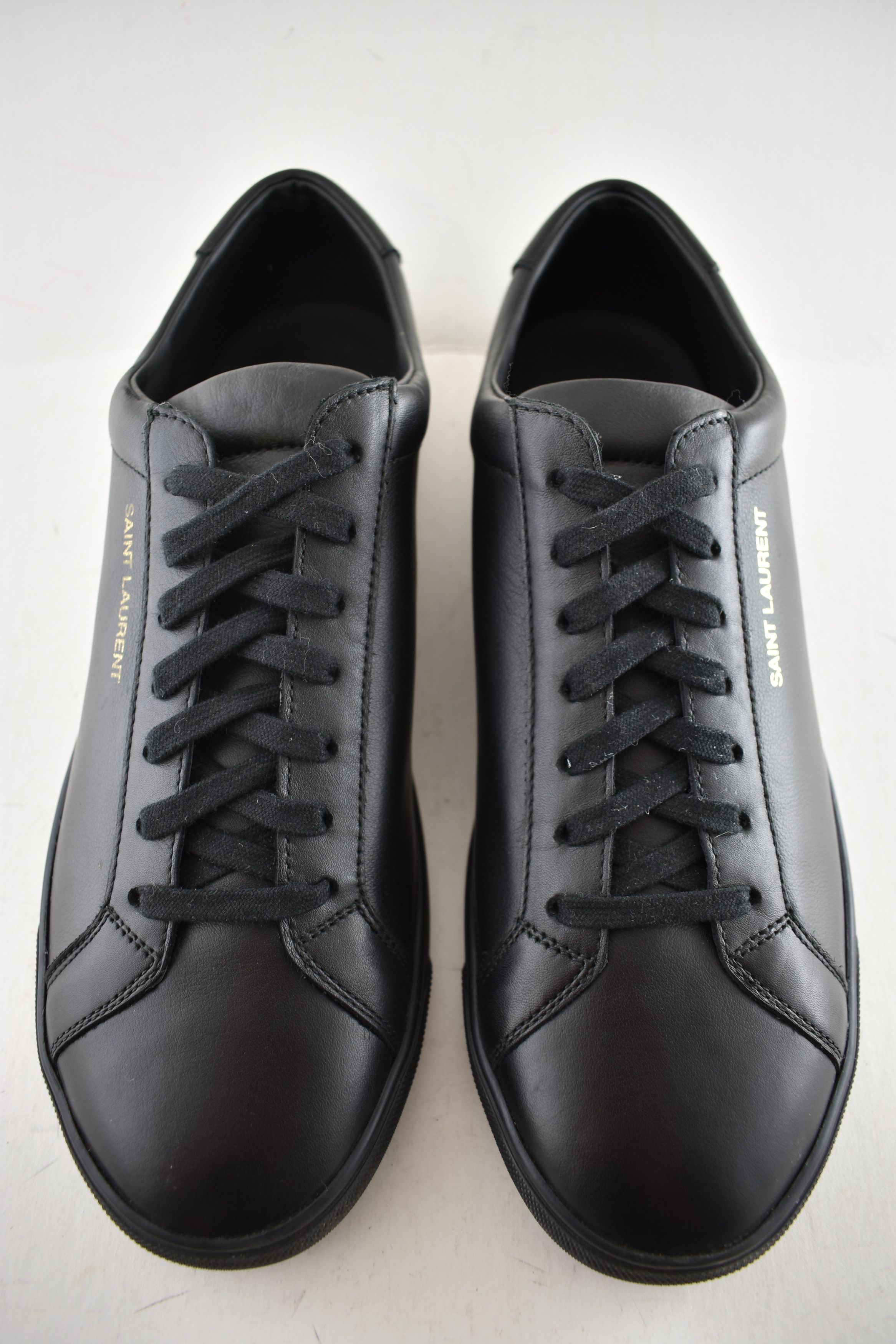 Saint Laurent Paris Andy Black Leather Gym Gold Logo Flat Low Top Sneaker 44 11 Size US 11 / EU 44 - 7 Thumbnail