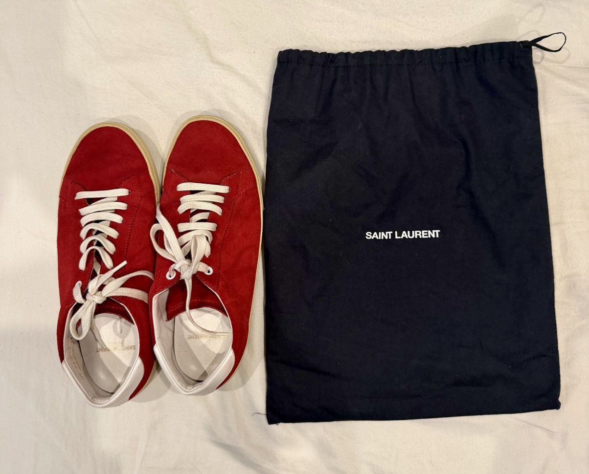 Saint Laurent Paris Saint Laurent Red Suede Low-Top Sneakers – EU 40 Size US 7 / EU 40 - 8 Thumbnail