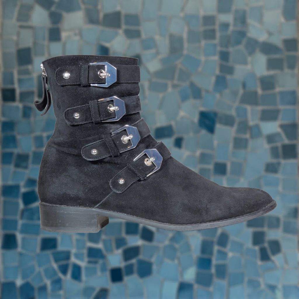 Stuart Weitzman Stuart Weitzman Jittermacho Moto Bootie Boots Black Suede Buckle Straps Women's US 8.5 Size US 9 / IT 39 - 1 Thumbnail