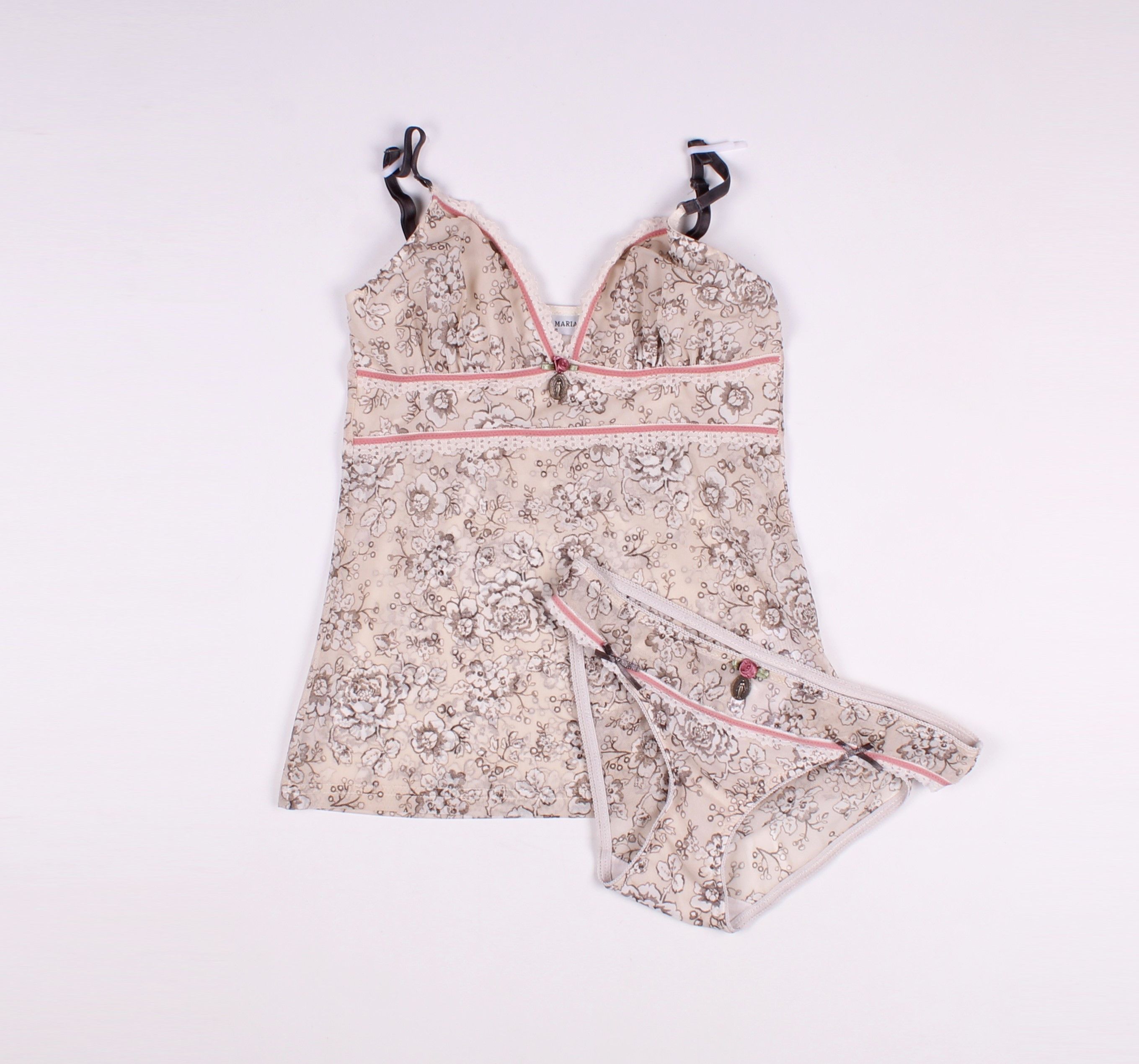 image of Italian Designers x Vintage Vive Maria Vintage Mesh Floral Camisole Panties Set in Beige, Women's (