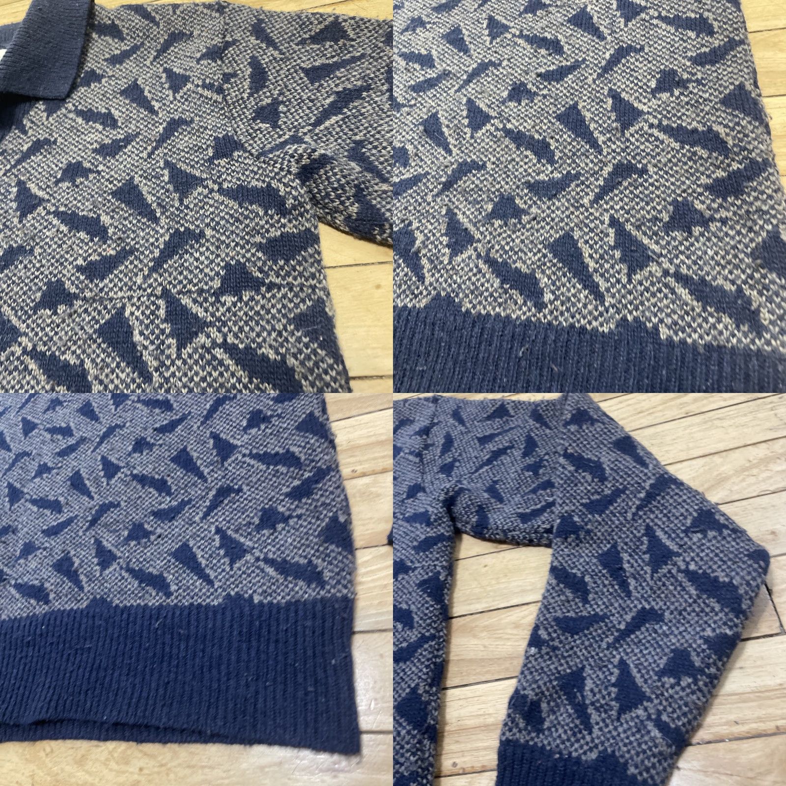 Vintage VINTAGE BOP Mens Sweater Geometric Wool Rugby Retro Pullover, M, Gray/Blue, Geometric, Wool, Vintage, Grunge, Classic Fit, Winter, Wool, Knit's? Size US M / EU 48-50 / 2 - 11 Thumbnail