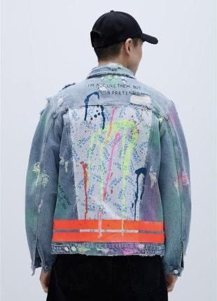 Zara Zara Distressed Denim Trucker Painted Jacket M Size Size US M / EU 48-50 / 2 - 17 Thumbnail