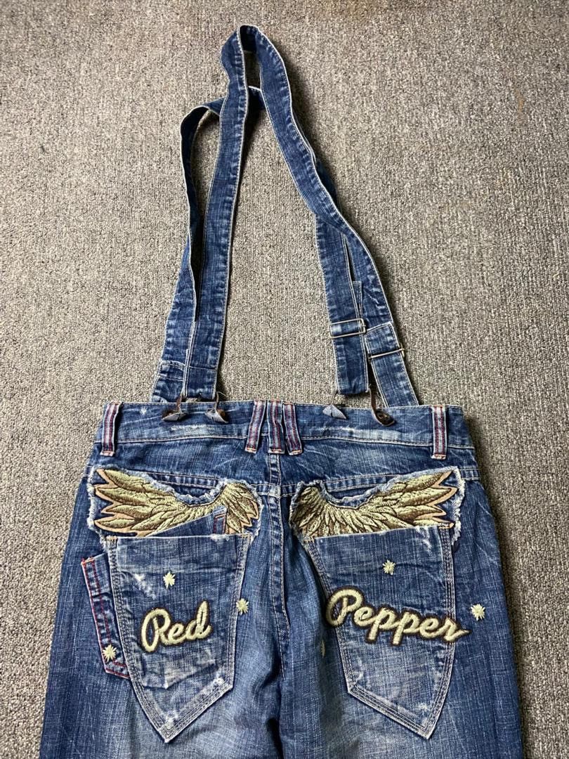 Japanese Brand Vintage Red Pepper Distressed Ripped Jeans Overalls (184) Size US 35 - 2 Thumbnail