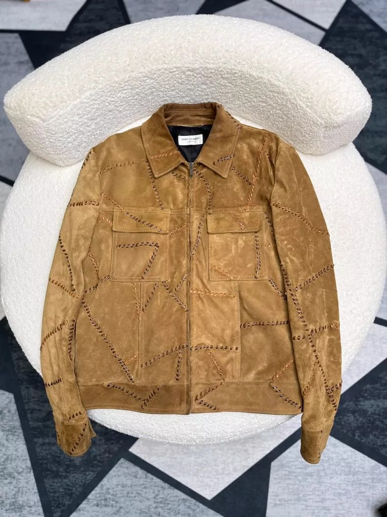 Saint Laurent Paris Saint Laurent Woven Leather Jacket Size 48- DMC Size US L / EU 52-54 / 3 - 1 Thumbnail