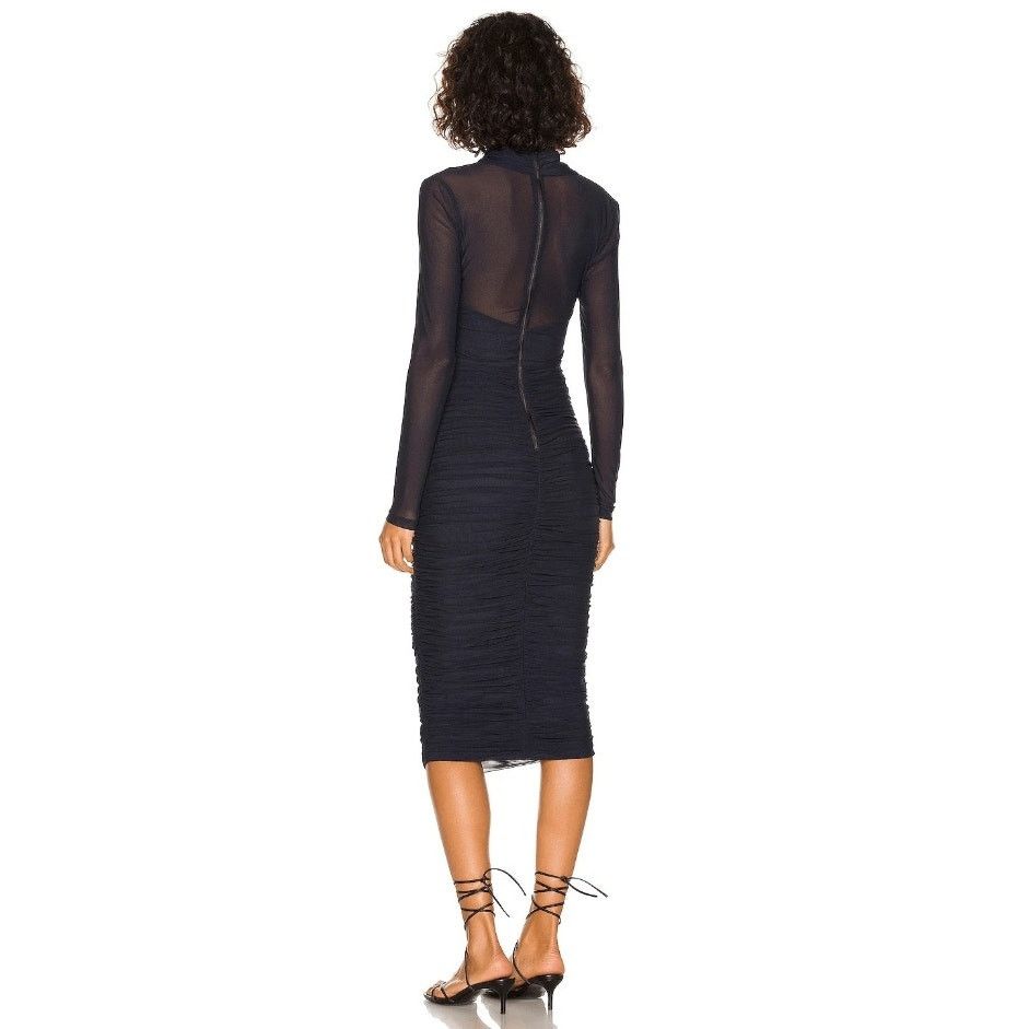 Bardot Women Navy Mesh Aliyah Midi Bodycon Dress Size XS