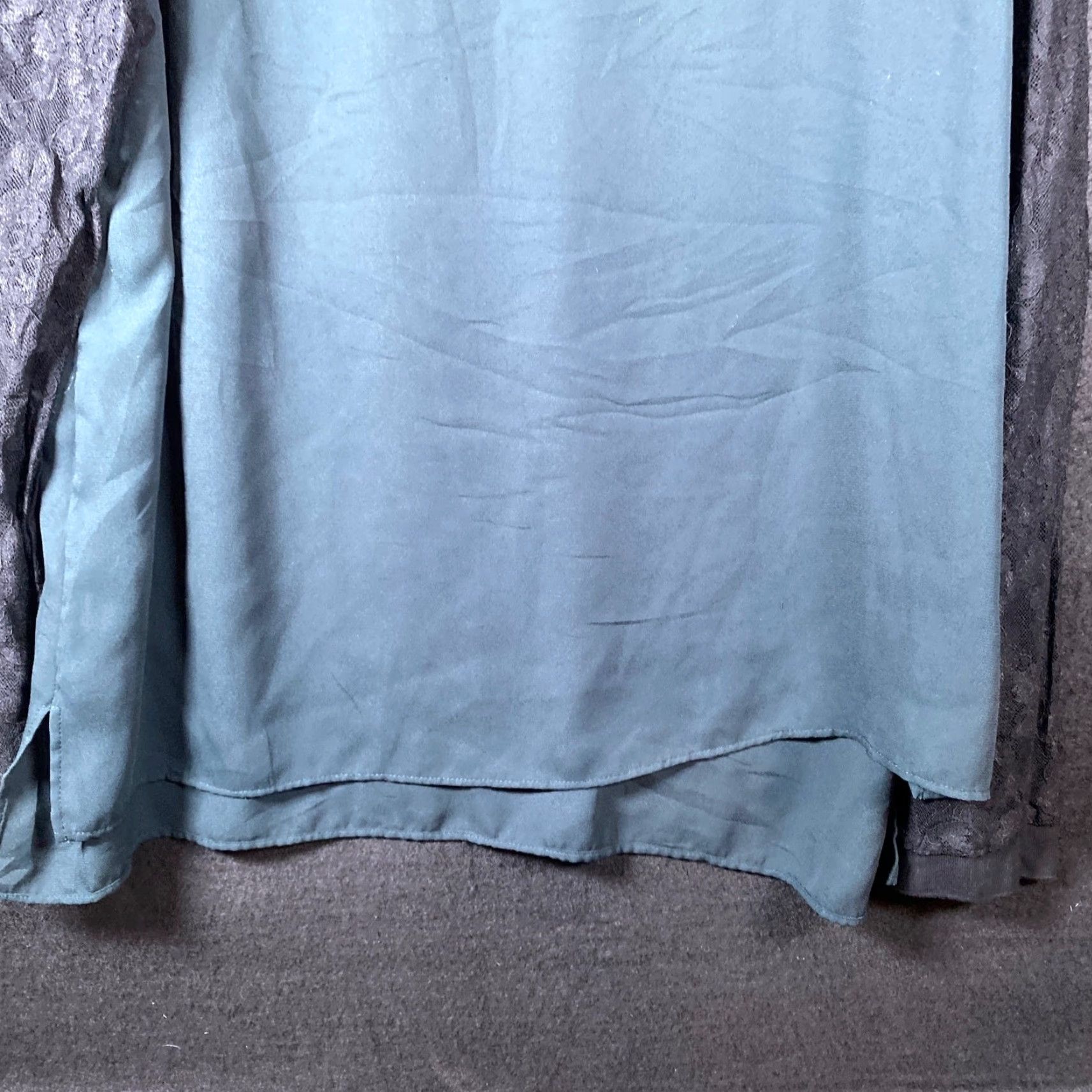 Ann Taylor VINTAGE Ann Taylor LOFT Blouse Green Black Lace Long Sleeves Stretch XL Size XL / US 12-14 / IT 48-50 - 4 Thumbnail
