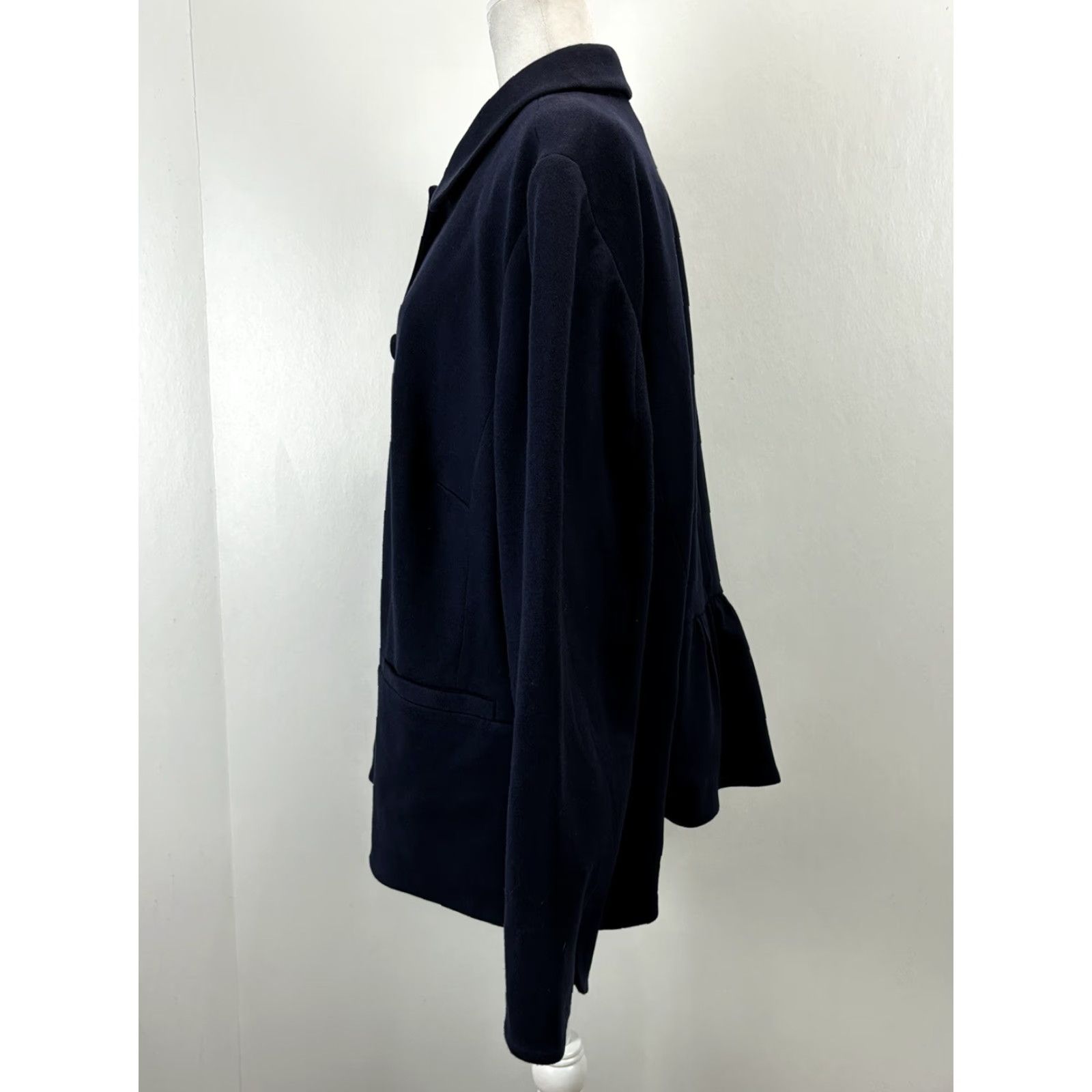 Talbots Talbots Plus Size 22W Navy Button-Up Jacket with Peter Pan Collar - Women's Cotton Blend Casual Outerwear Size 3XL / US 20-22 - 2 Thumbnail