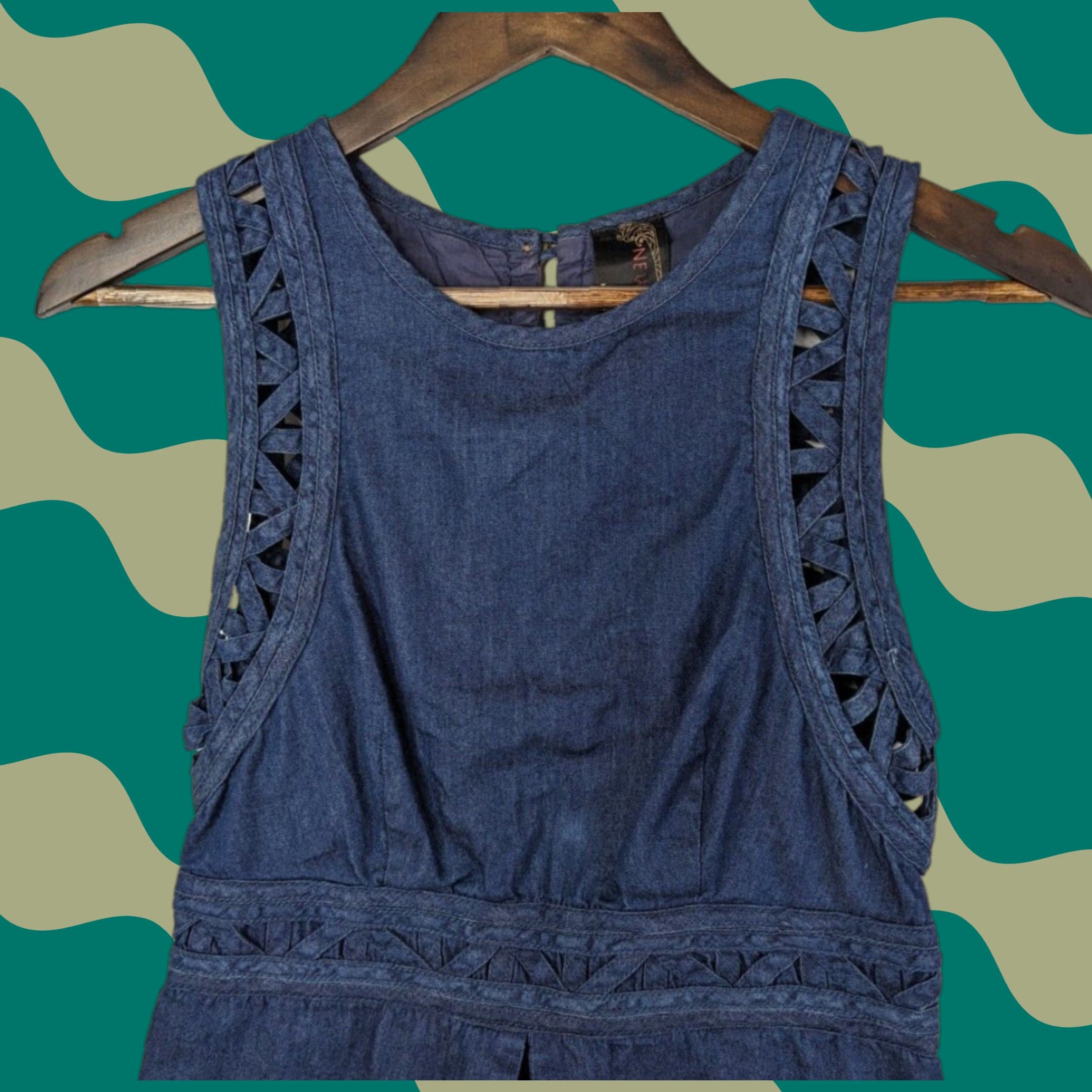 Free People Free People Mini Dress New Romantics Highland Lattice Denim Wash Blue Size 0 Sleeveless Round Neck Button Front Casual Short Dress Womens Size XS / US 0-2 / IT 36-38 - 1 Thumbnail