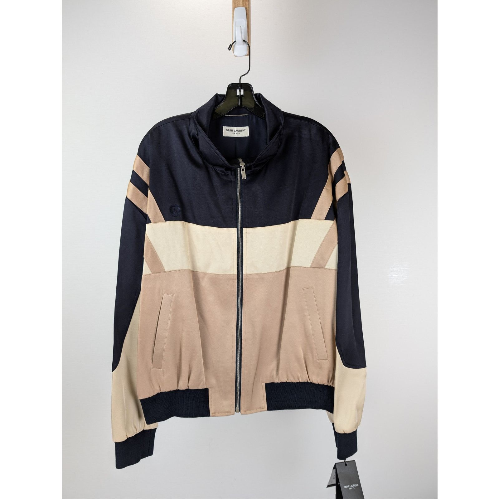Saint Laurent Paris o1rshd1 Teddy Tricolore Satin Crepe Jacket in Beige Size US L / EU 52-54 / 3 - 9 Thumbnail