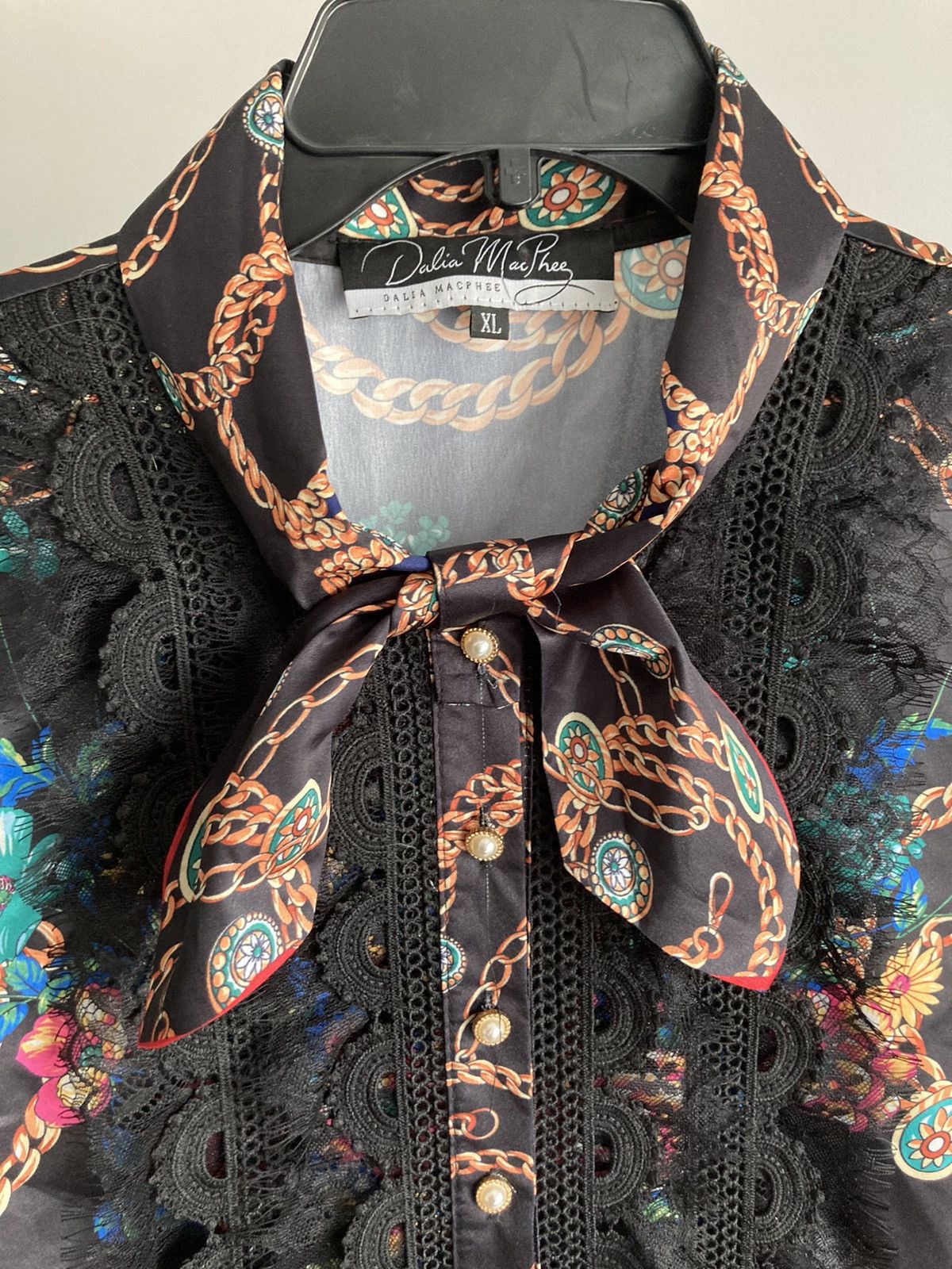 Designer Hand sewn Designer Tie Neck Printed Midi by Dalia Macphee Size XL / US 12-14 / IT 48-50 - 4 Thumbnail