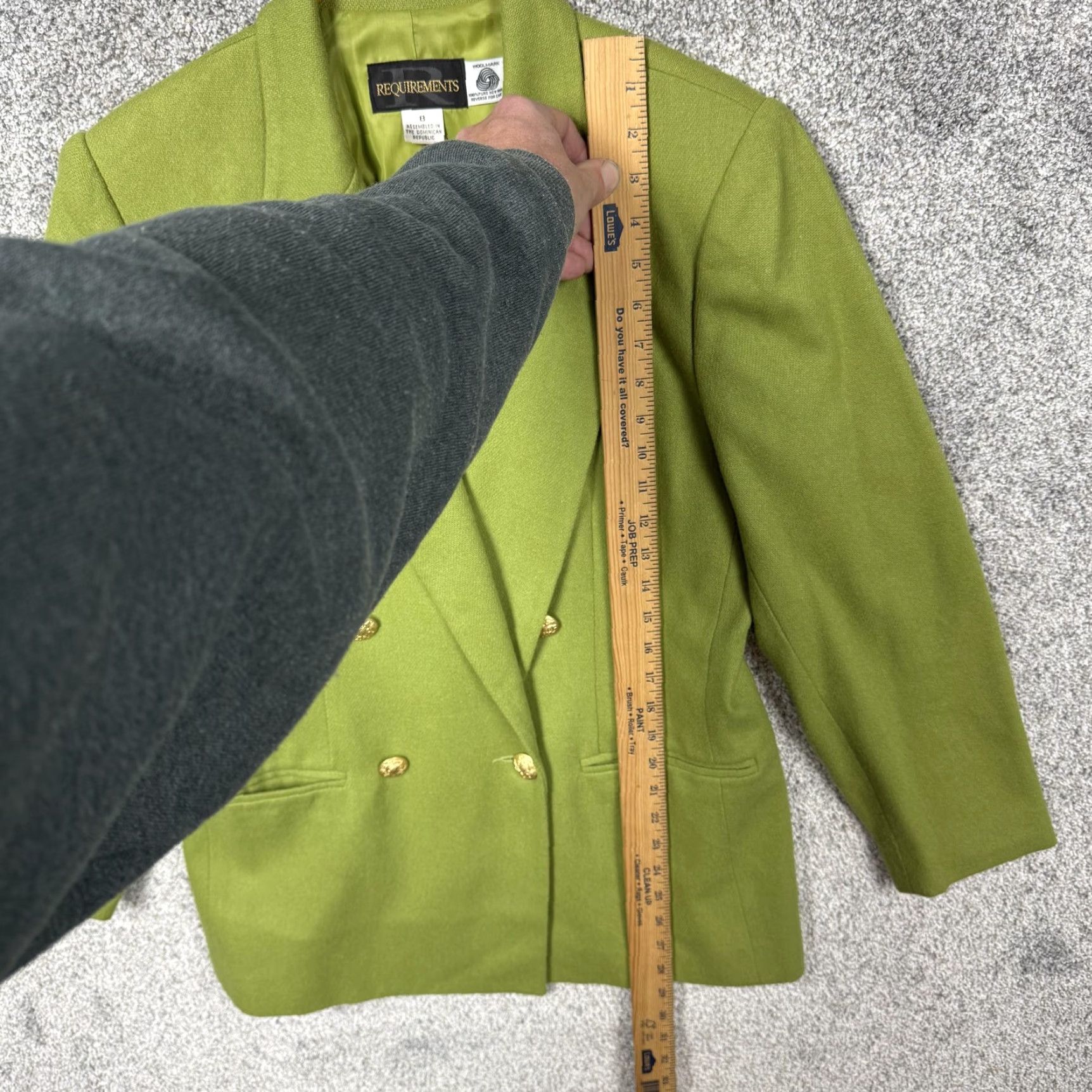 Doublet VINTAGE Requirements Blazer Womens 8 Lime Green Wool Double Breasted Notch Lapel Long Sleeve Tailored Bodice Size M / US 6-8 / IT 42-44 - 2 Thumbnail