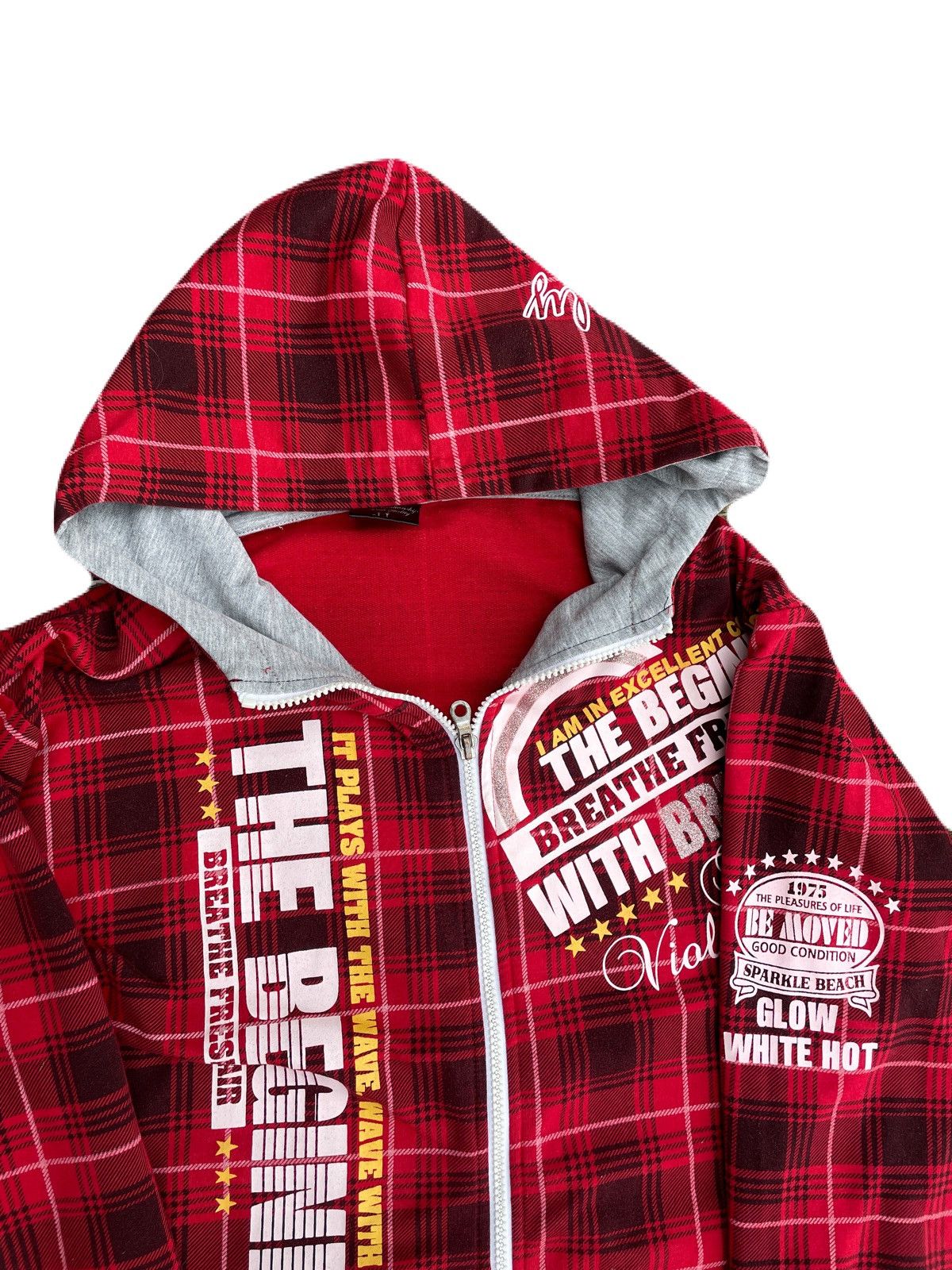 If Six Was Nine 2000s Japanese archive Vkei Poem Plaid Zip-up Hoodie Y2K Size US L / EU 52-54 / 3 - 5 Thumbnail