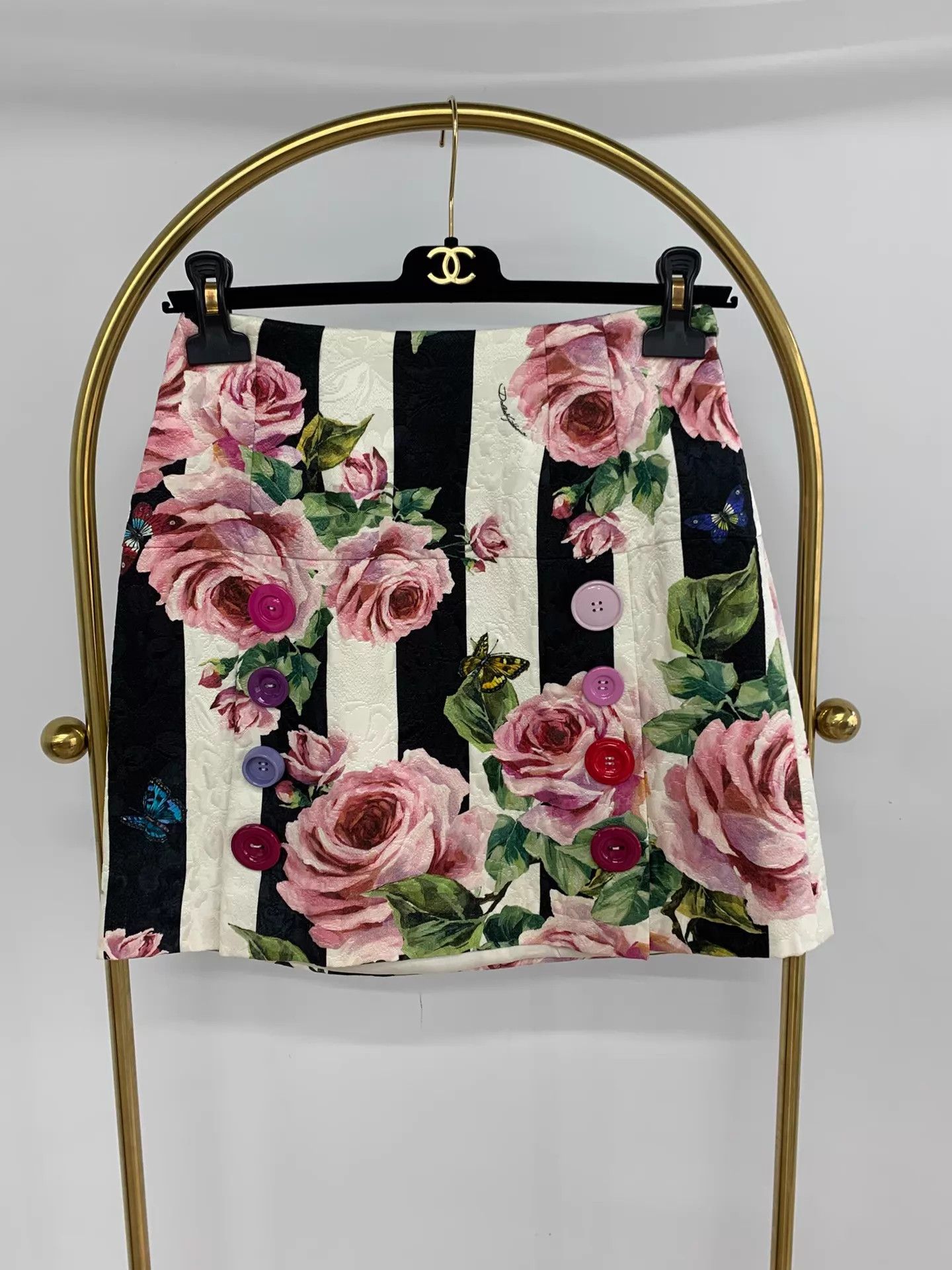 Dolce & Gabbana Dolce&Gabbana B&W Colorblocked Stripe Rose Skirt 38 New Size 26" / US 2 / IT 38 - 1 Thumbnail