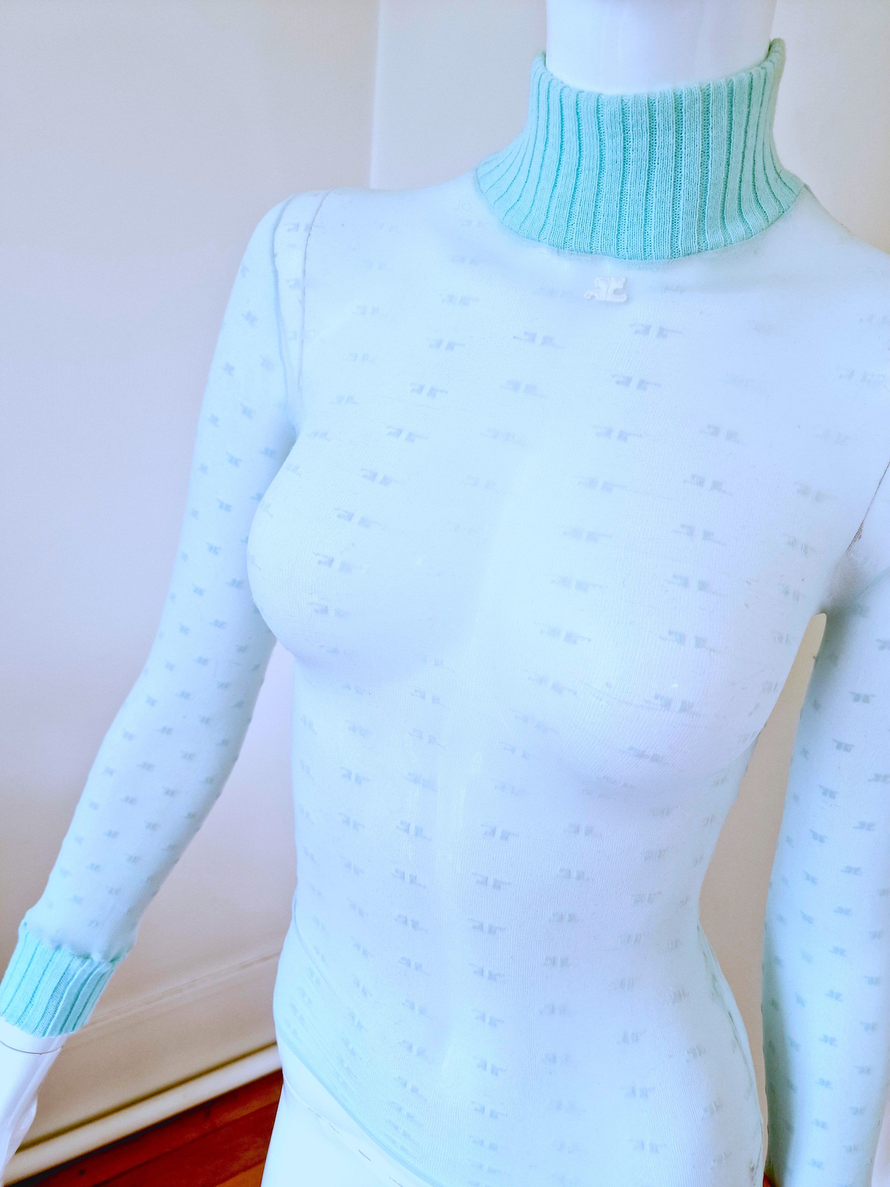 Andre Courreges × Courreges Courrèges Logo Monogram Blue Transparent Mesh XS Top Tee Size XS / US 0-2 / IT 36-38 - 4 Thumbnail