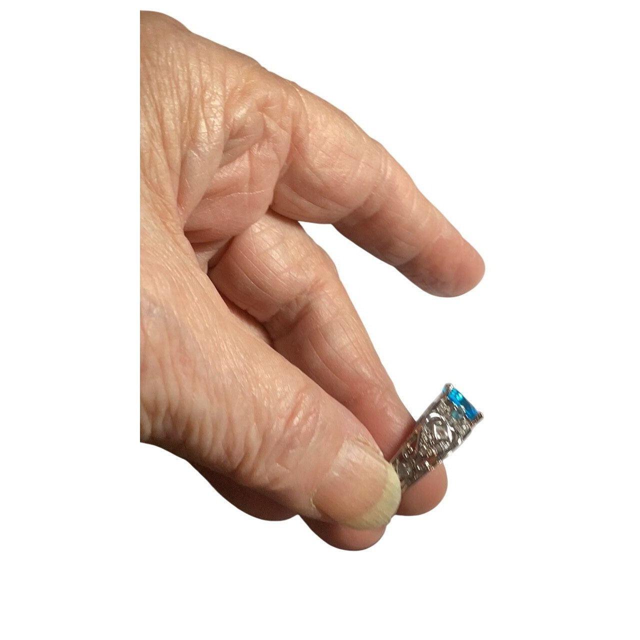 Other Blue Topaz Heart .925 Silver Ring Intricate Filigree Size 9 Size ONE SIZE - 7 Thumbnail