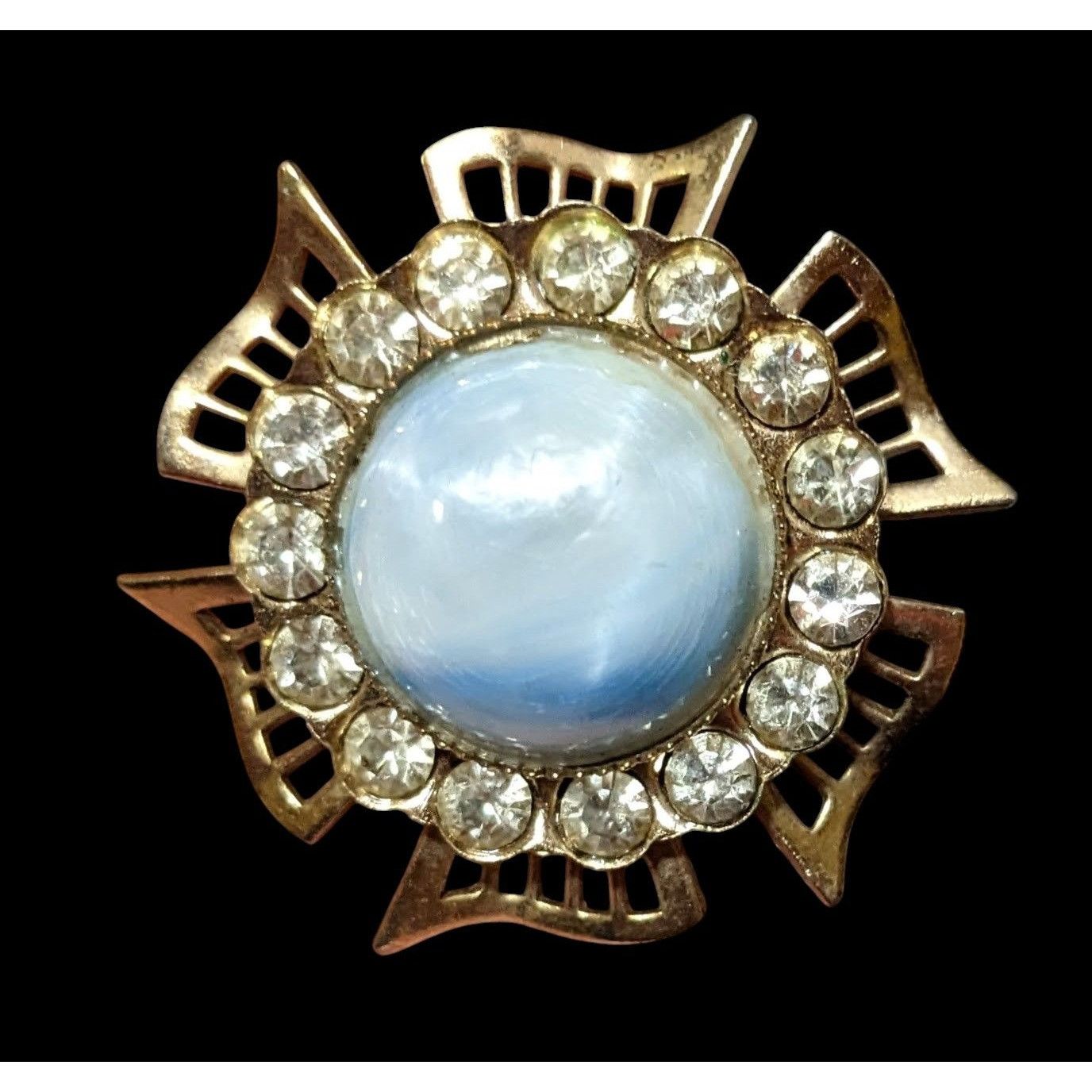 Other Vintage Blue And Gold Rhinestone Floral Brooch Size ONE SIZE - 1 Thumbnail