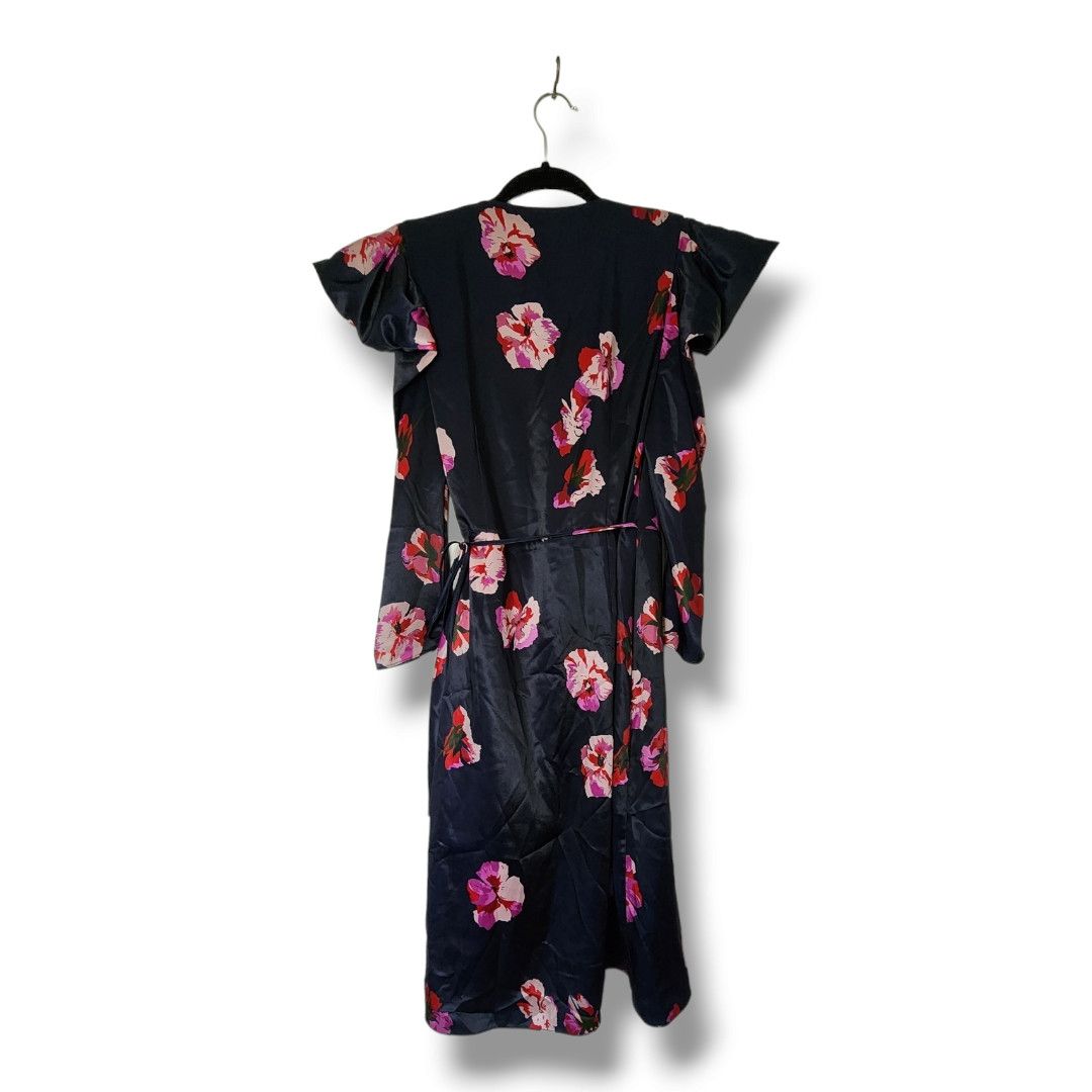 Joie Joie Miltona Navy Blue Floral Midi Wrap Dress Size Small Size S / US 4 / IT 40 - 14 Thumbnail