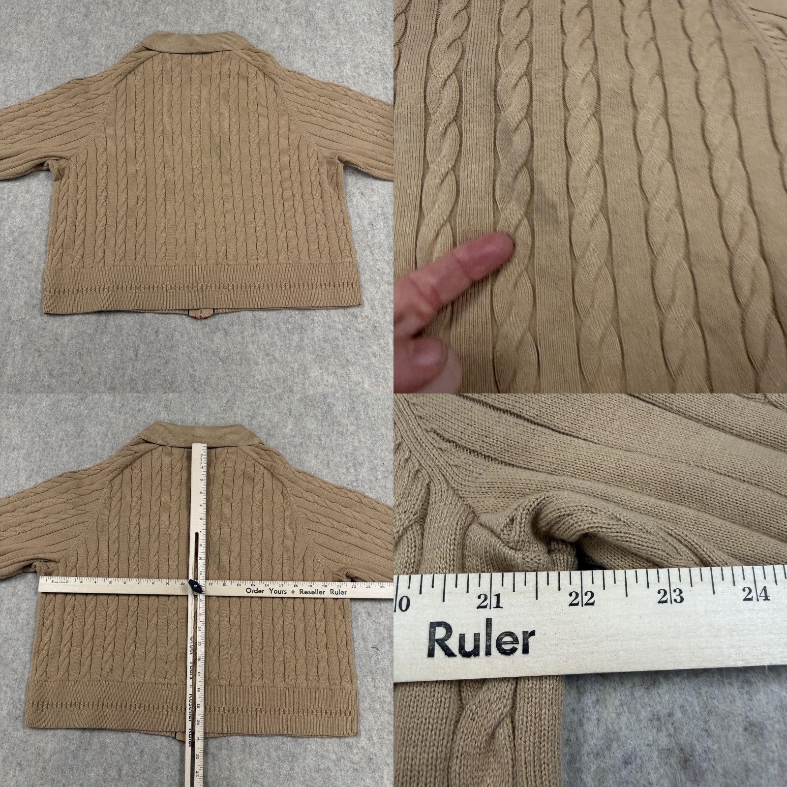 Talbots Talbots Sweater Womens XL Tan Cable Knit Zip Front Collared Cardigan Pearl Trim Size XL / US 12-14 / IT 48-50 - 8 Thumbnail