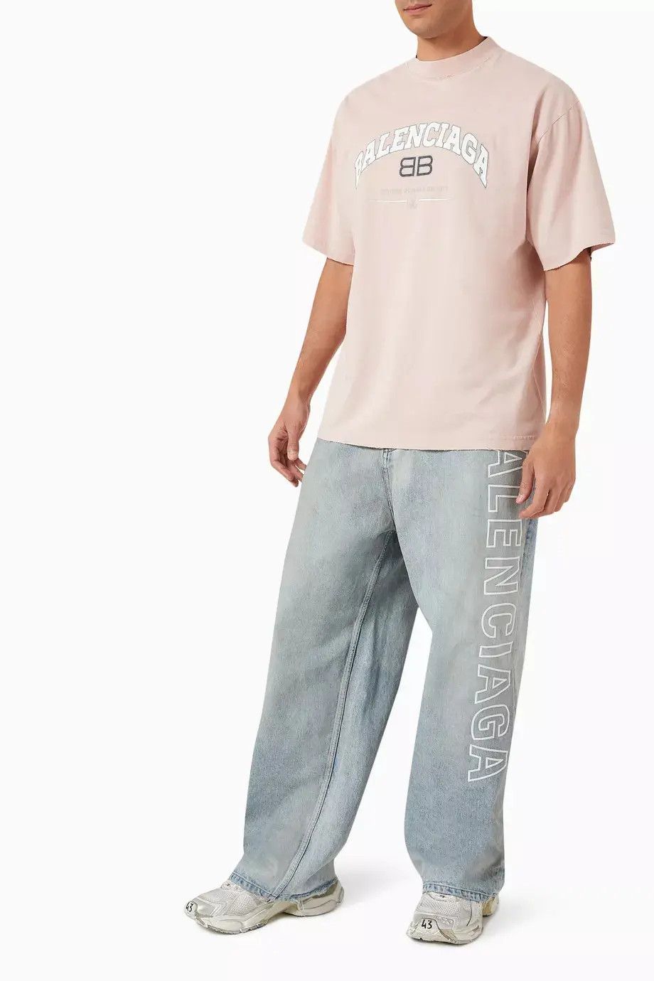 Balenciaga o1mt1gz1224 Outline Logo Baggy Pants in Dirty Blue Size US 30 / EU 46 - 2 Thumbnail