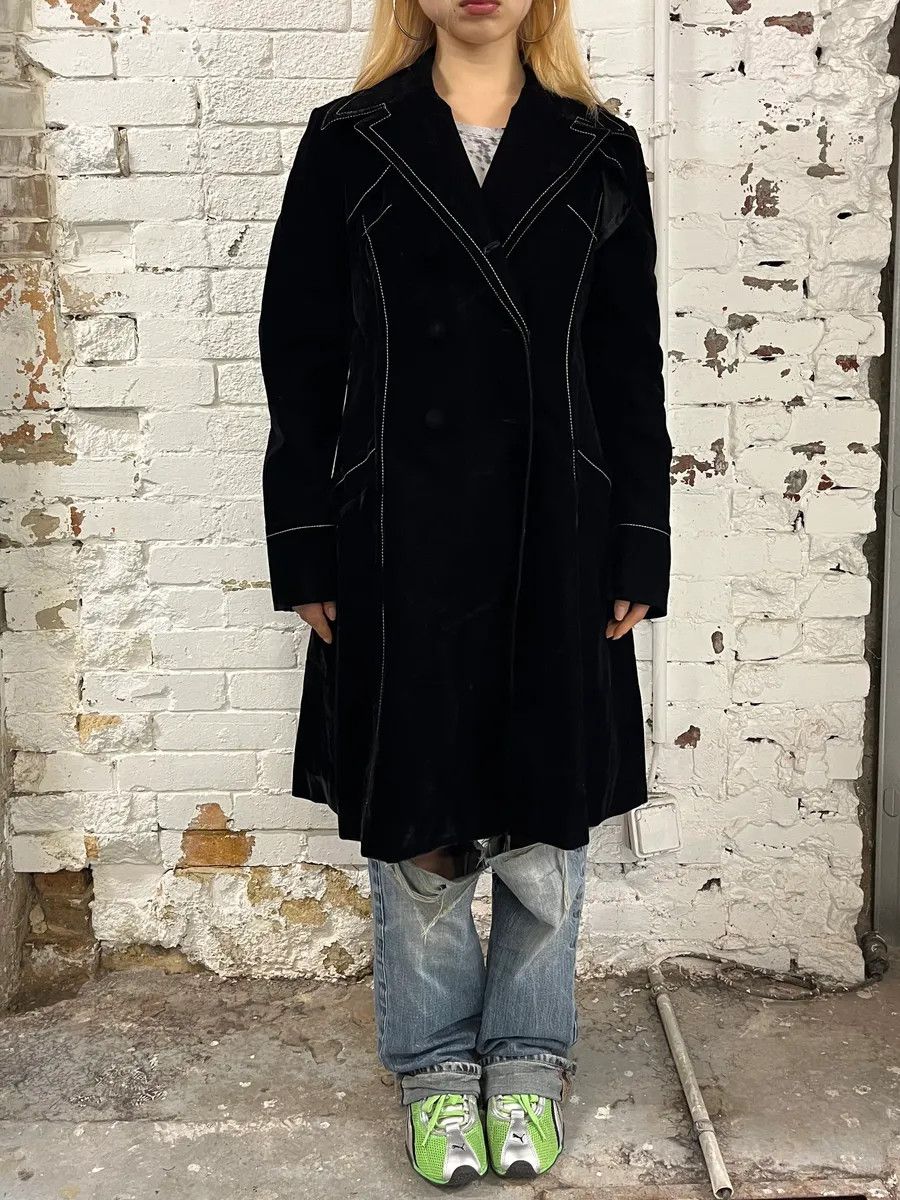 Vintage Plein Sud Black Velvet Contrast Stitch Coat Size L / US 10 / IT 46 - 1 Thumbnail