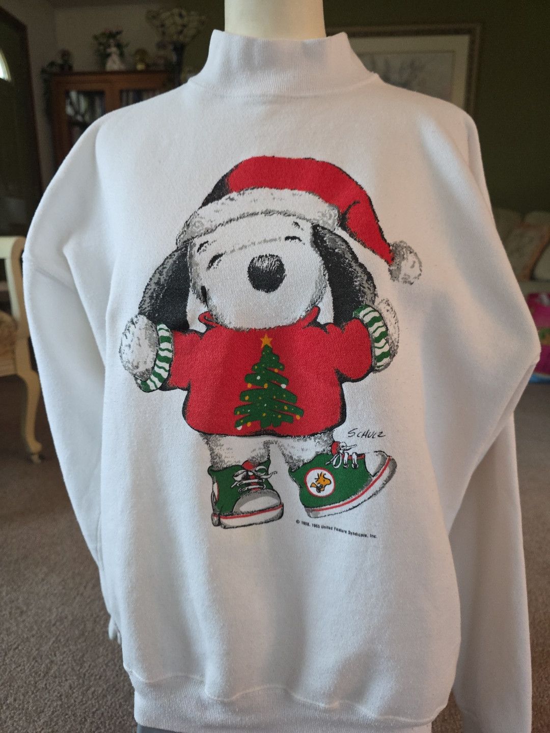 Other Vtg Schulz 1965 Peanuts Snoopy Woodstock Christmas Sweater Size L / US 10 / IT 46 - 1 Thumbnail