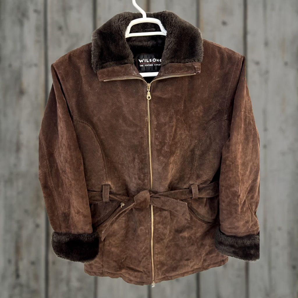 Vintage VINTAGE Wilsons Leather Parka Coat Jacket Womens Small Brown Fur Trim Leather Suede Belted Long Coat Womens Size S / US 4 / IT 40 - 1 Thumbnail