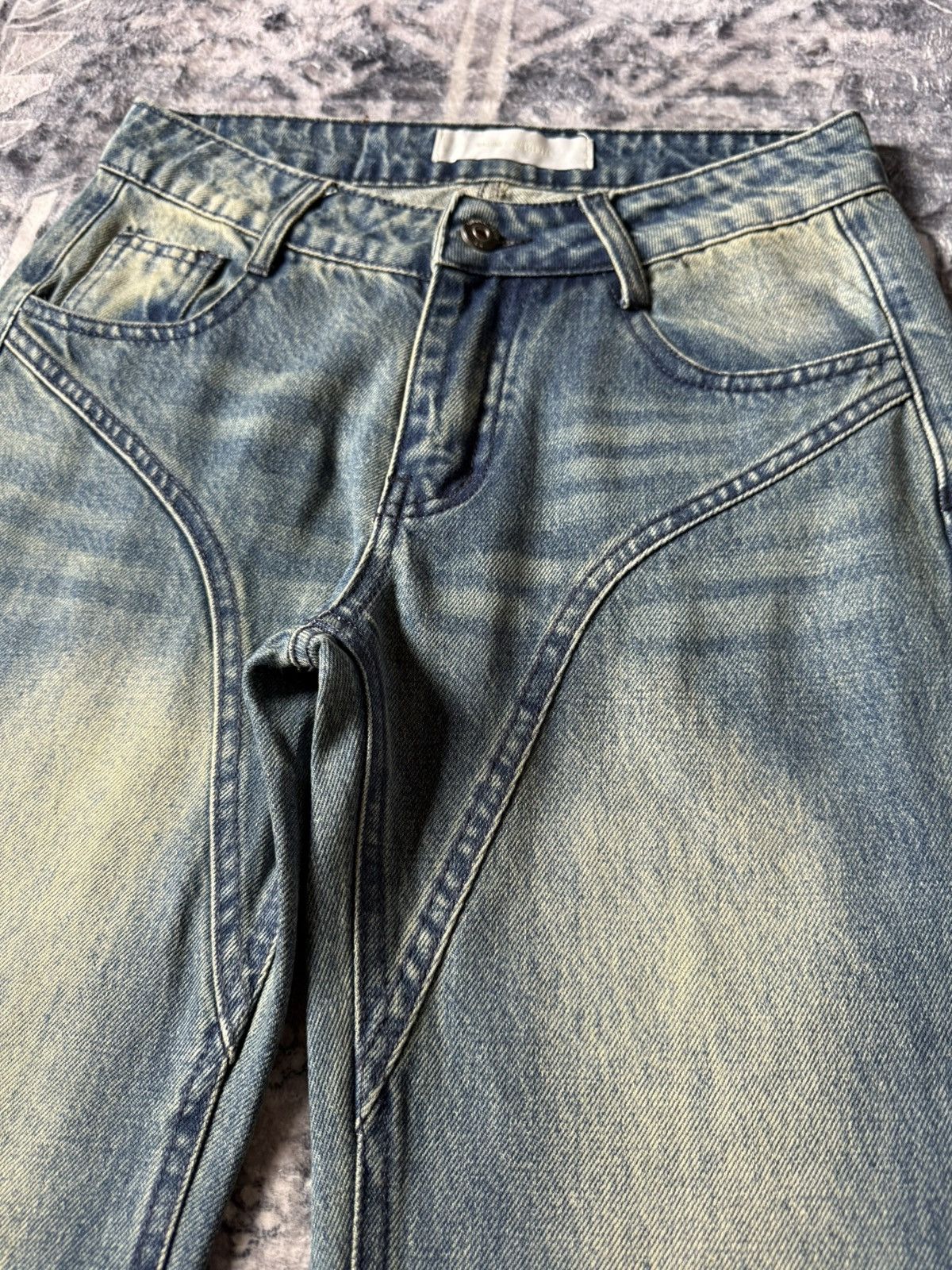 GOSTAR DE FUGA Japanese Brand Paneled Green Mud Wash Flared Jeans Size 27" / US 4 / IT 40 - 4 Thumbnail