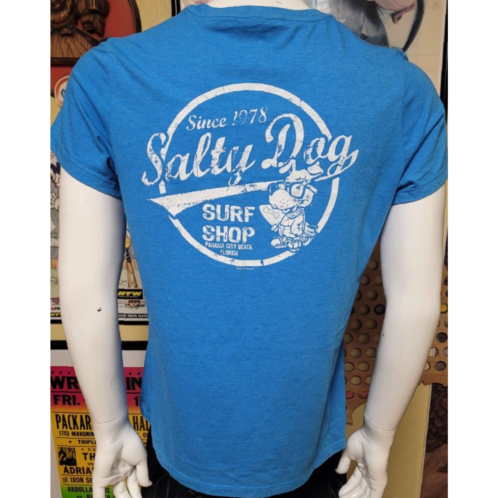 Vintage Womens T-Shirt XL Salty Dog Surf Shop Panama City FL Blue Beach Dog Florida Surfing Size XL / US 12-14 / IT 48-50 - 3 Thumbnail