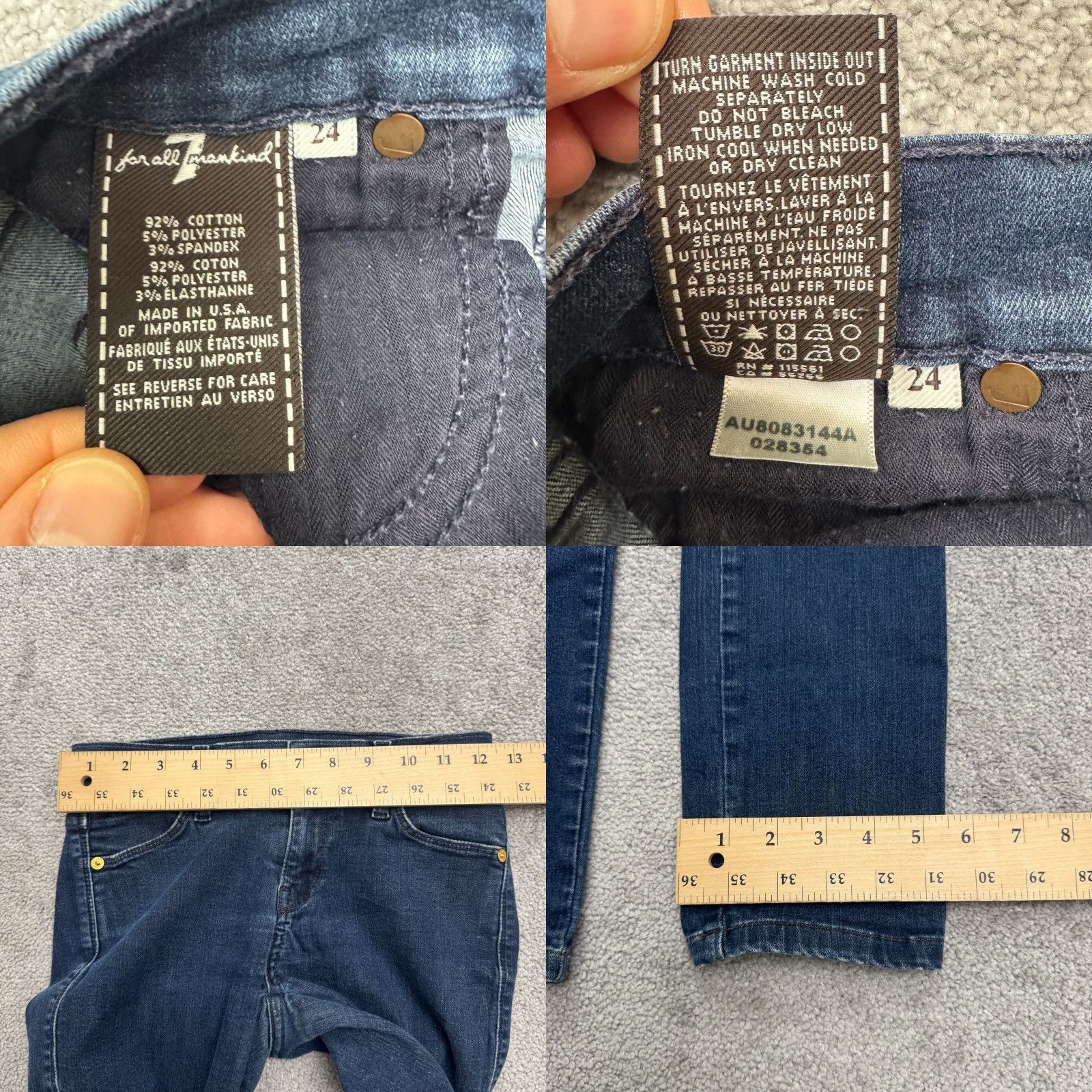 7 For All Mankind 7 For All Mankind Slim Straight Denim Jeans Womens 24 Blue Dark Wash Mid Rise Size 24" / US 00 / IT 34 - 8 Thumbnail