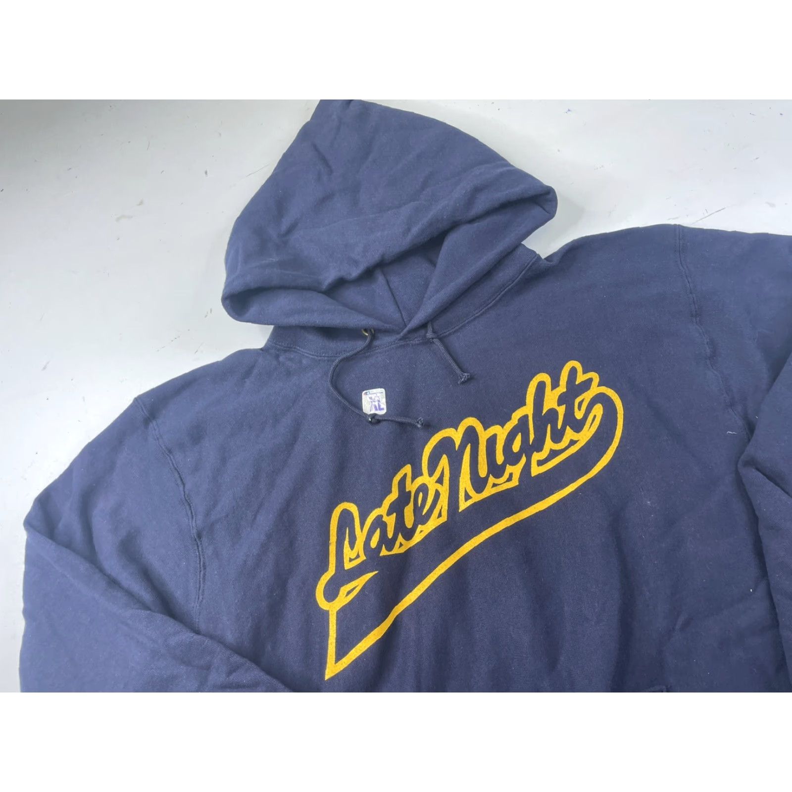 Champion VINTAGE Champion Hoodie Sweatshirt & Pants Set Late Night Mens XL Blue 1980s Cotton Blend Regular Long Sleeve Mens Size US XL / EU 56 / 4 - 3 Thumbnail