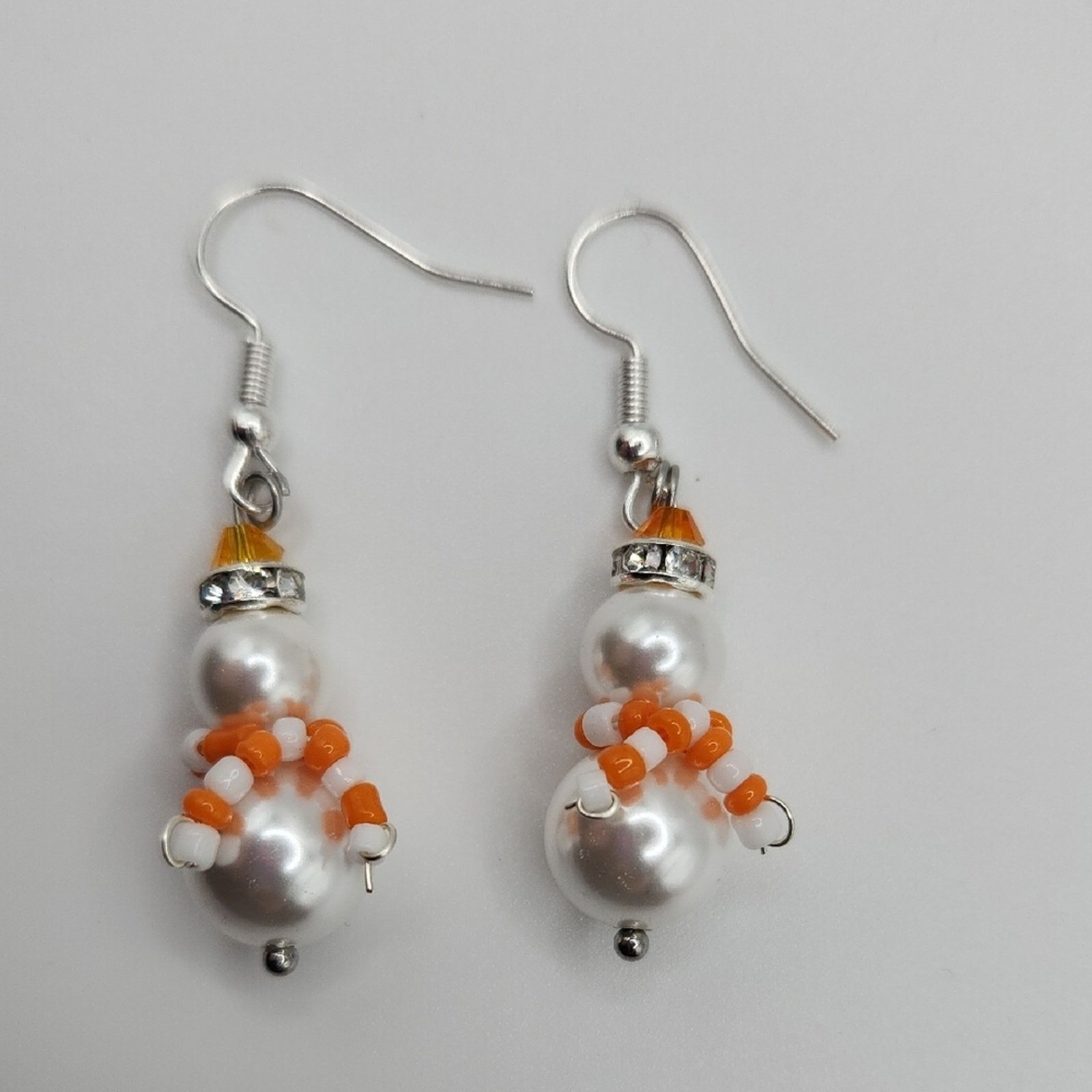 Other Chic White and Orange Beaded Snowman Earrings with Crystals Size ONE SIZE - 6 Thumbnail