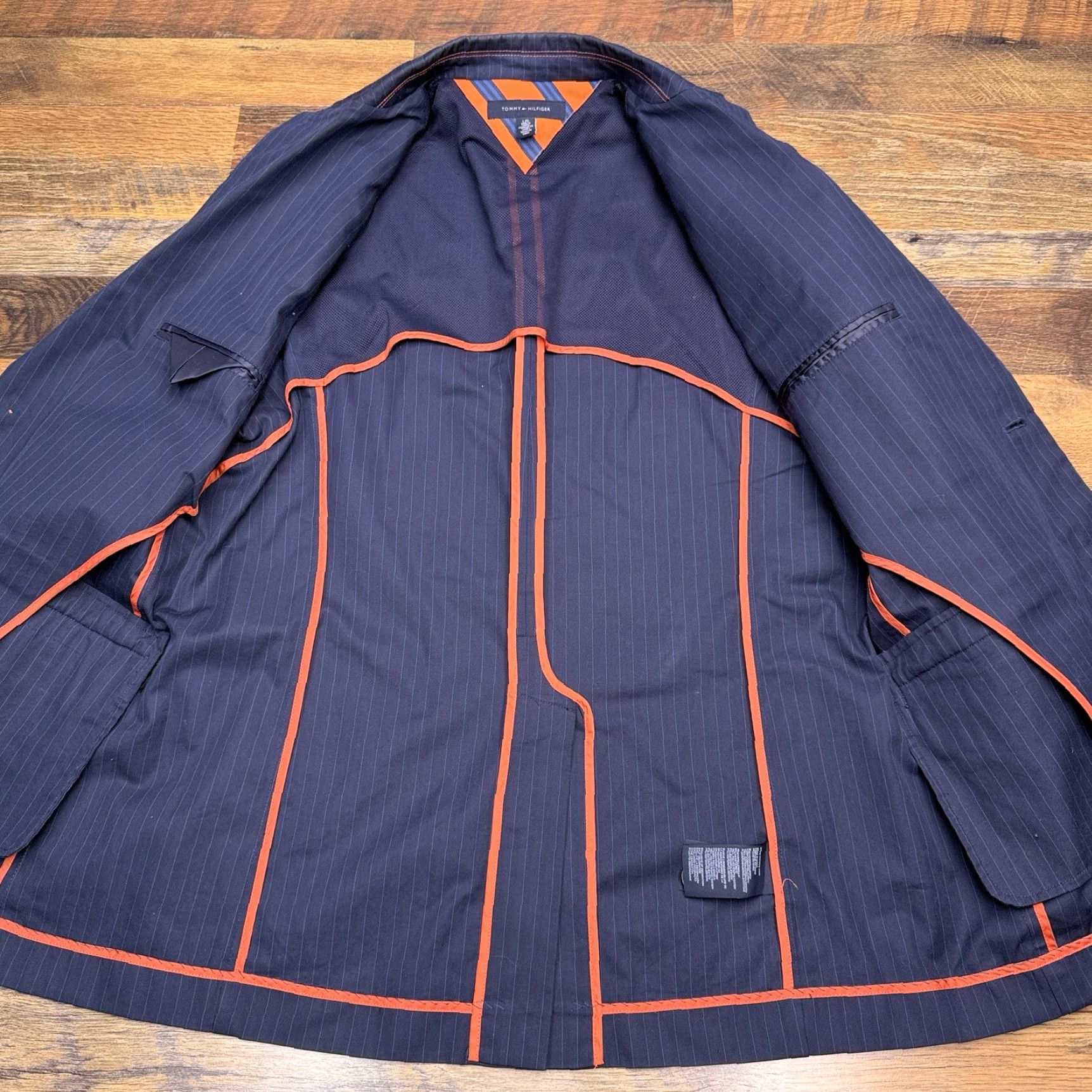 Tommy Hilfiger Tommy Hilfiger Sport Coat Large Navy Blue Pinstripe Cotton Blazer Size 42R - 4 Thumbnail