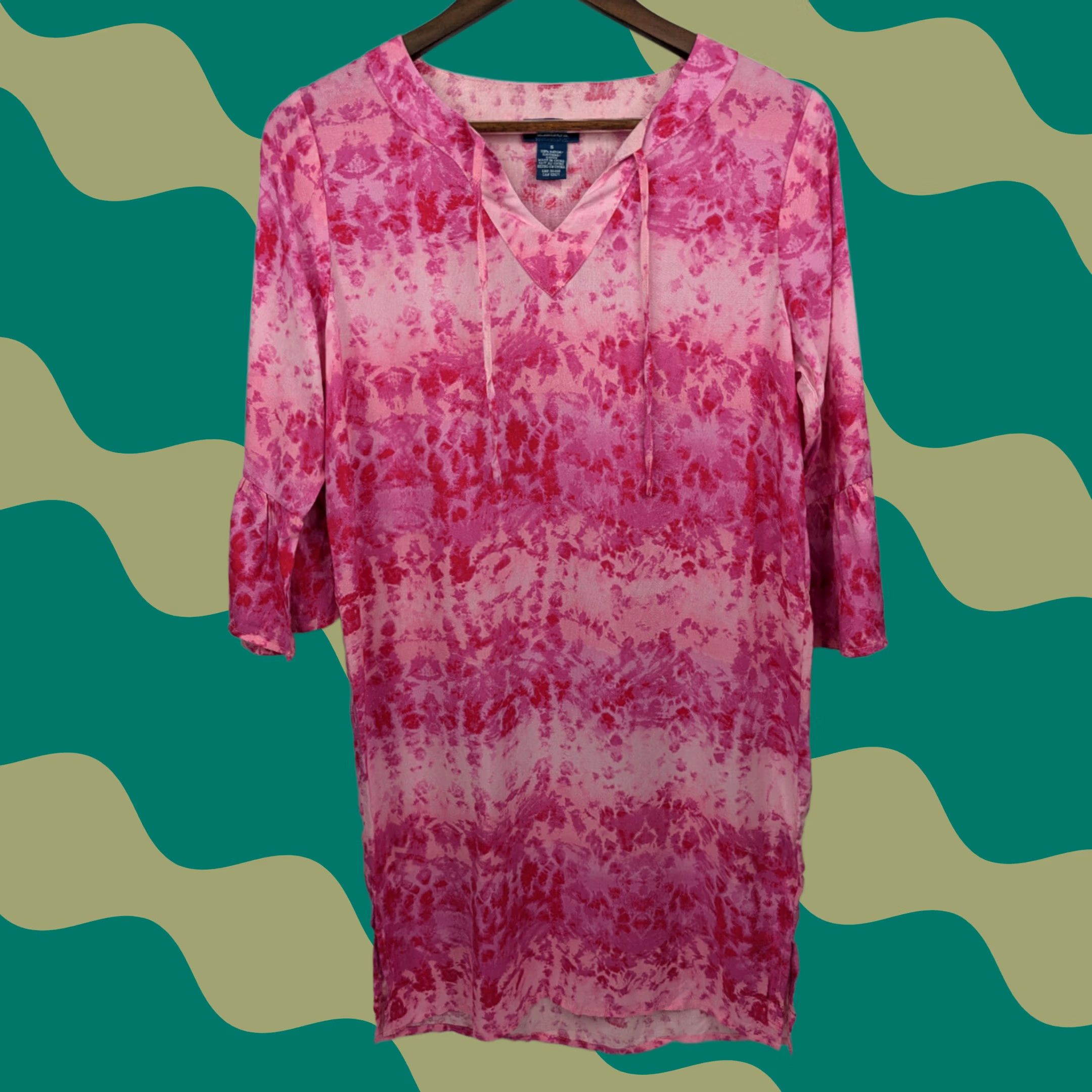 Pinko Caribbean Joe Shirt Dress Midi Long Sleeve Women S Pink Rayon Floral V-Neck Pullover Casual Travel Beach 90s Theme Womens Size S / US 4 / IT 40 - 1 Thumbnail