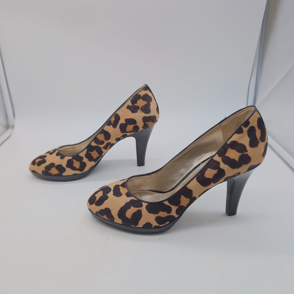 Anne Klein Anne Klein Lolana Leather Fur Leopard Print Heels Sz 8.5 Size US 8.5 / IT 38.5 - 4 Thumbnail