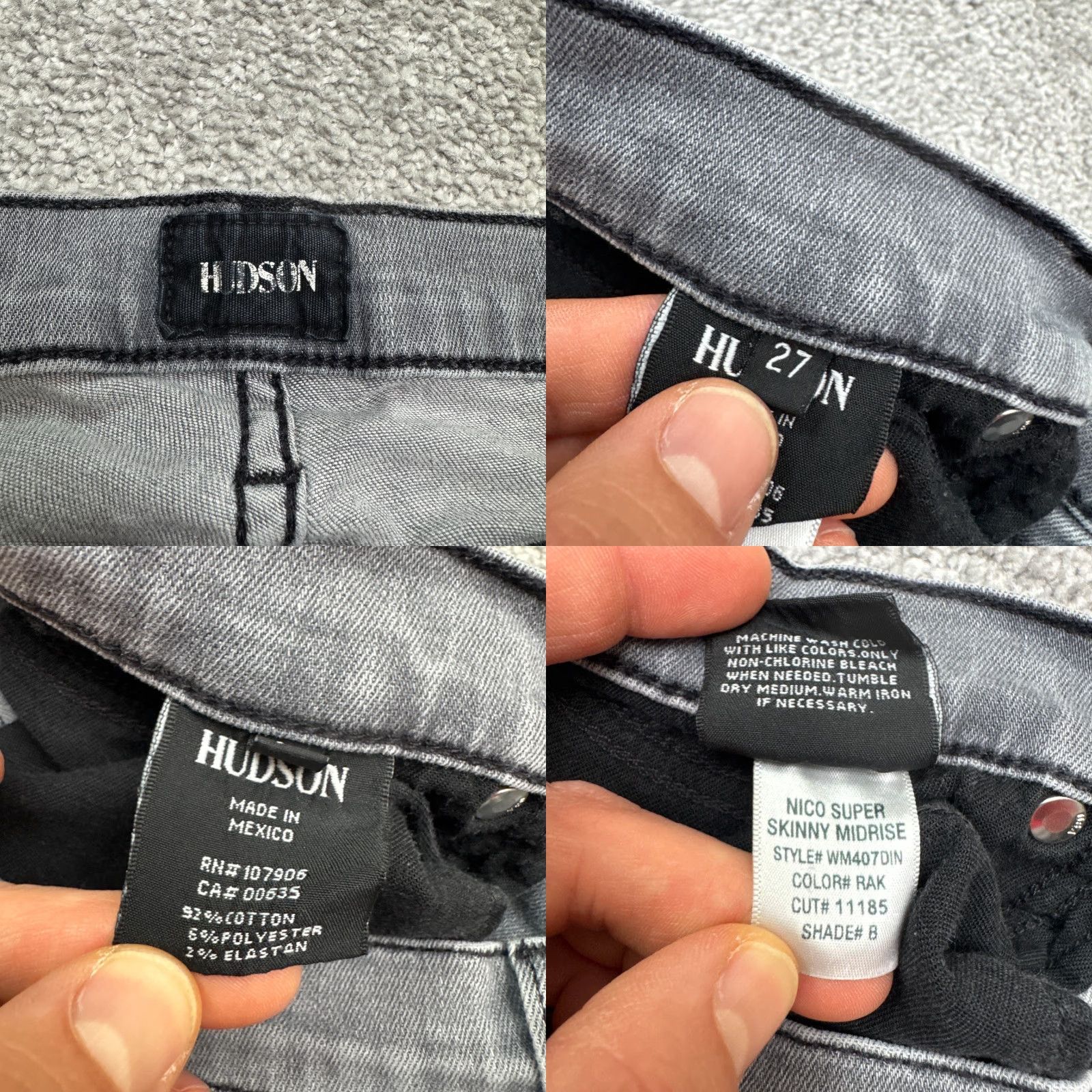 Hudson Hudson Nico Denim Jeans Womens 27 Gray Stone Wash 28x29 Mid Skinny City Streetwear Size 27" / US 4 / IT 40 - 8 Thumbnail