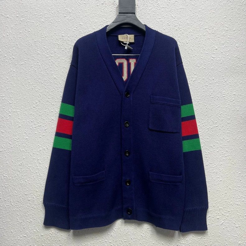 Gucci Gucci Flame Logo Color Block Knitted Embroidered Cardigan j Size US L / EU 52-54 / 3 - 1 Thumbnail
